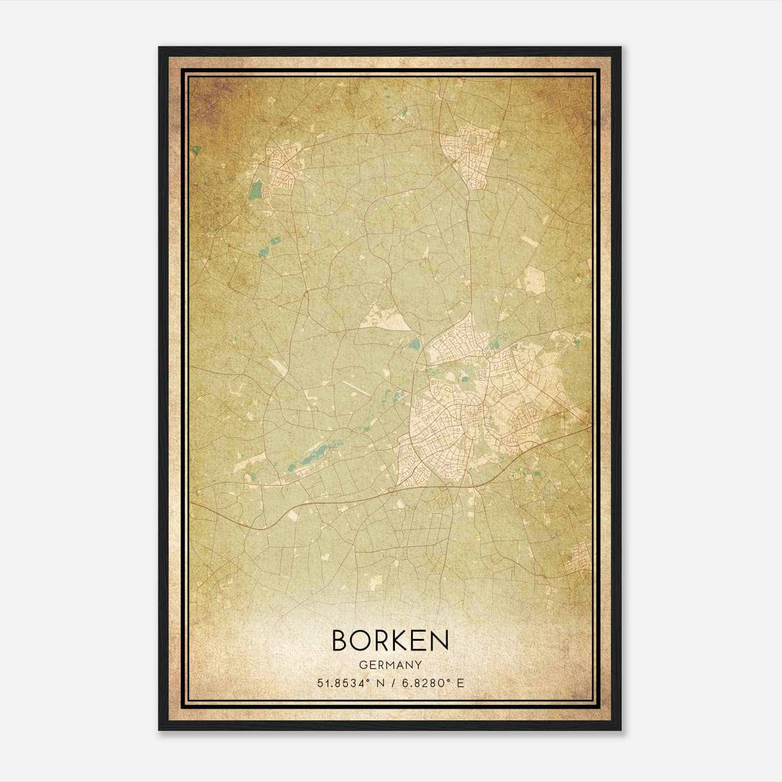 Vintage Borken Germany Map Poster, Borken City Road Wall Art Print