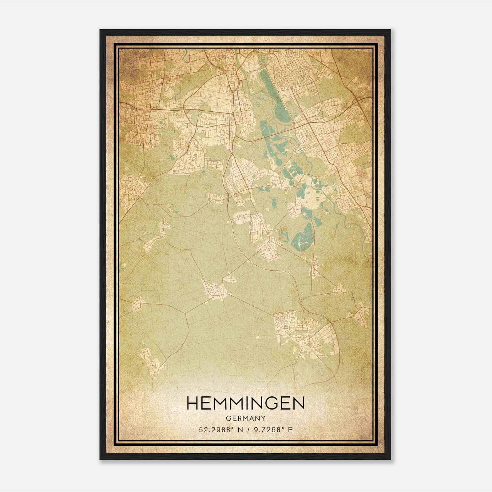 Vintage Hemmingen Germany Map Poster, Hemmingen City Road Wall Art Print
