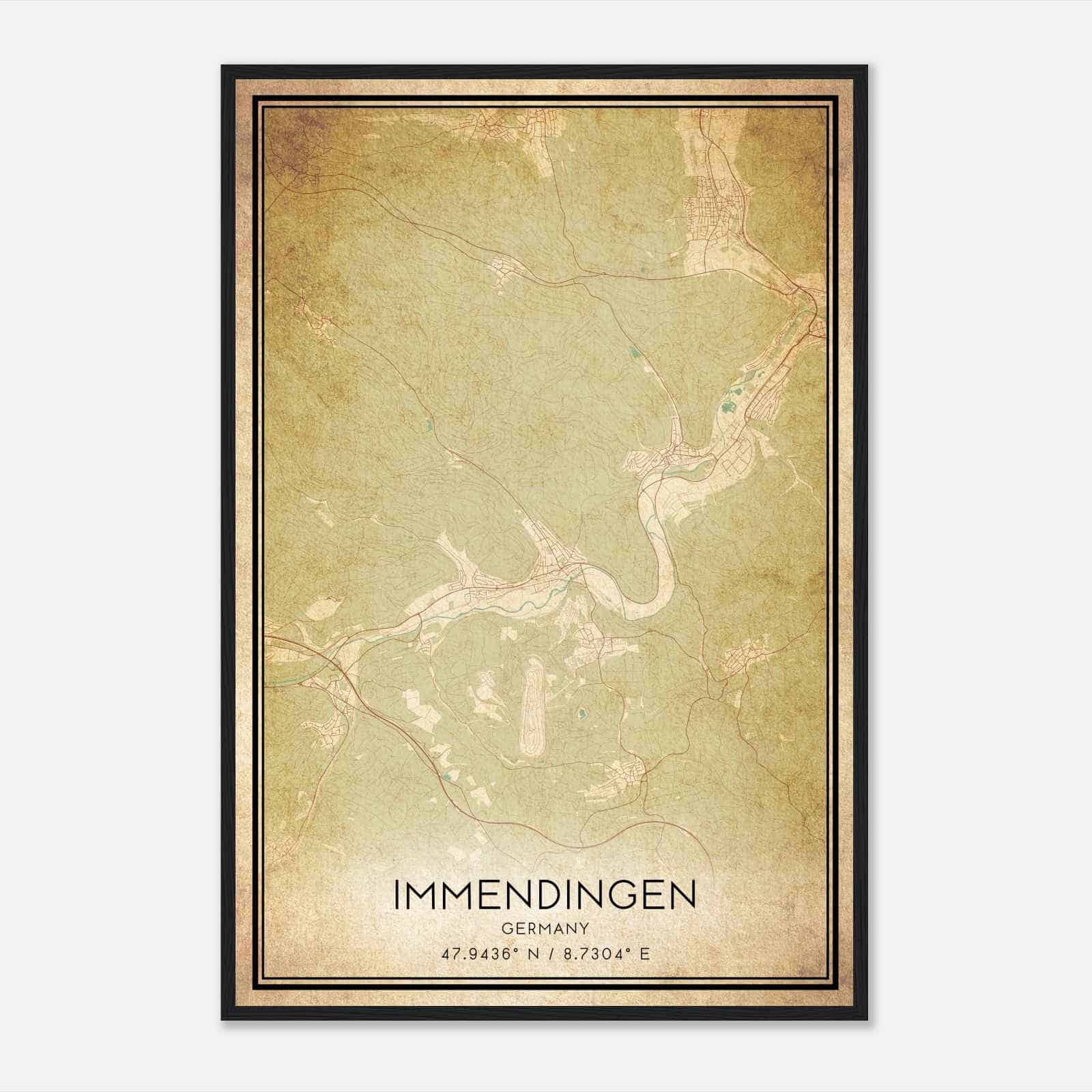 Vintage Immendingen Germany Map Poster, Immendingen City Road Wall Art Print