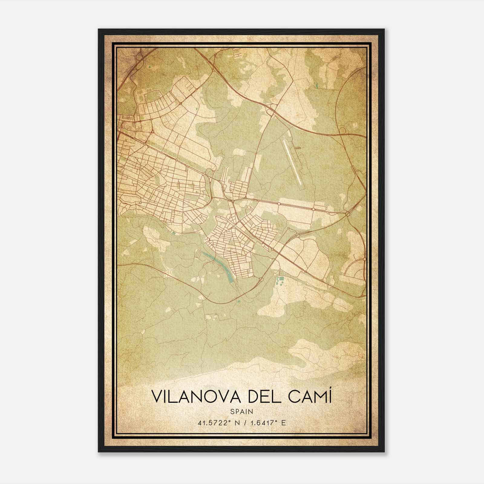 Vintage Vilanova del Cami Spain Map Poster, Vilanova del Cami City Road Wall Art Print