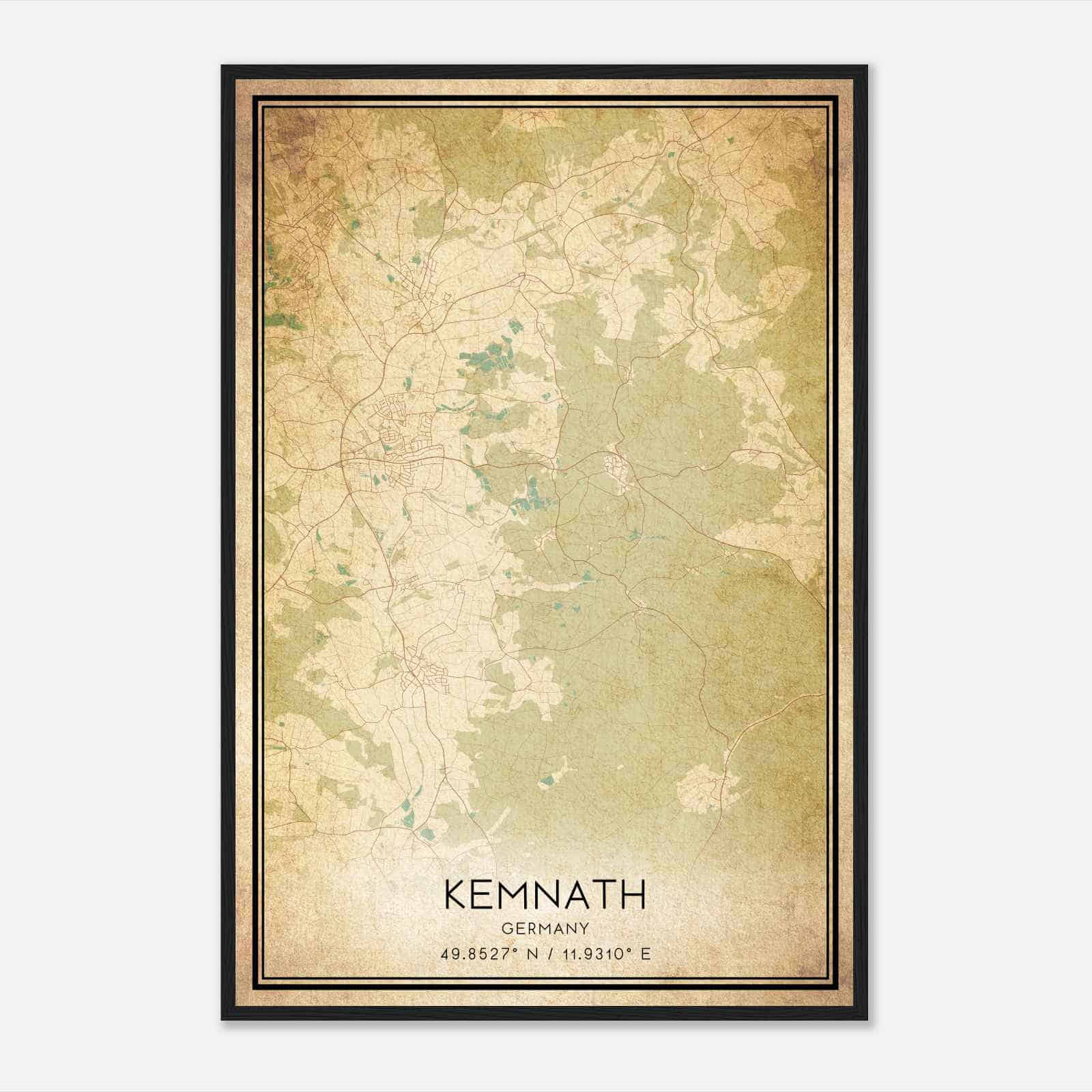 Vintage Kemnath Germany Map Poster, Kemnath City Road Wall Art Print