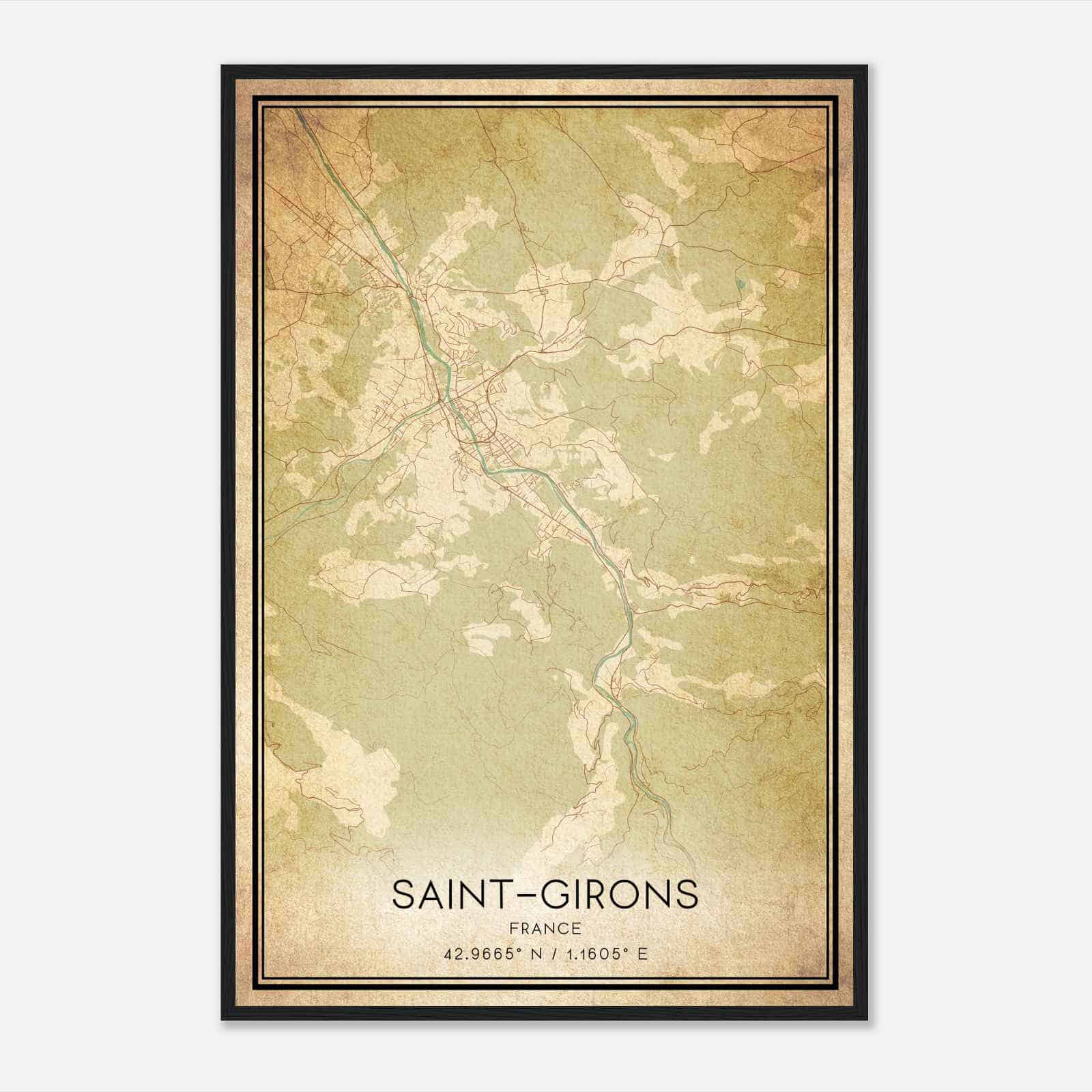 Vintage Saint-Girons France Map Poster, Saint-Girons City Road Wall Art Print