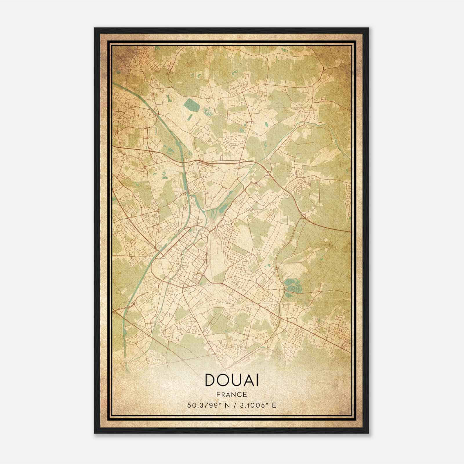 Vintage Douai France Map Poster, Douai City Road Wall Art Print