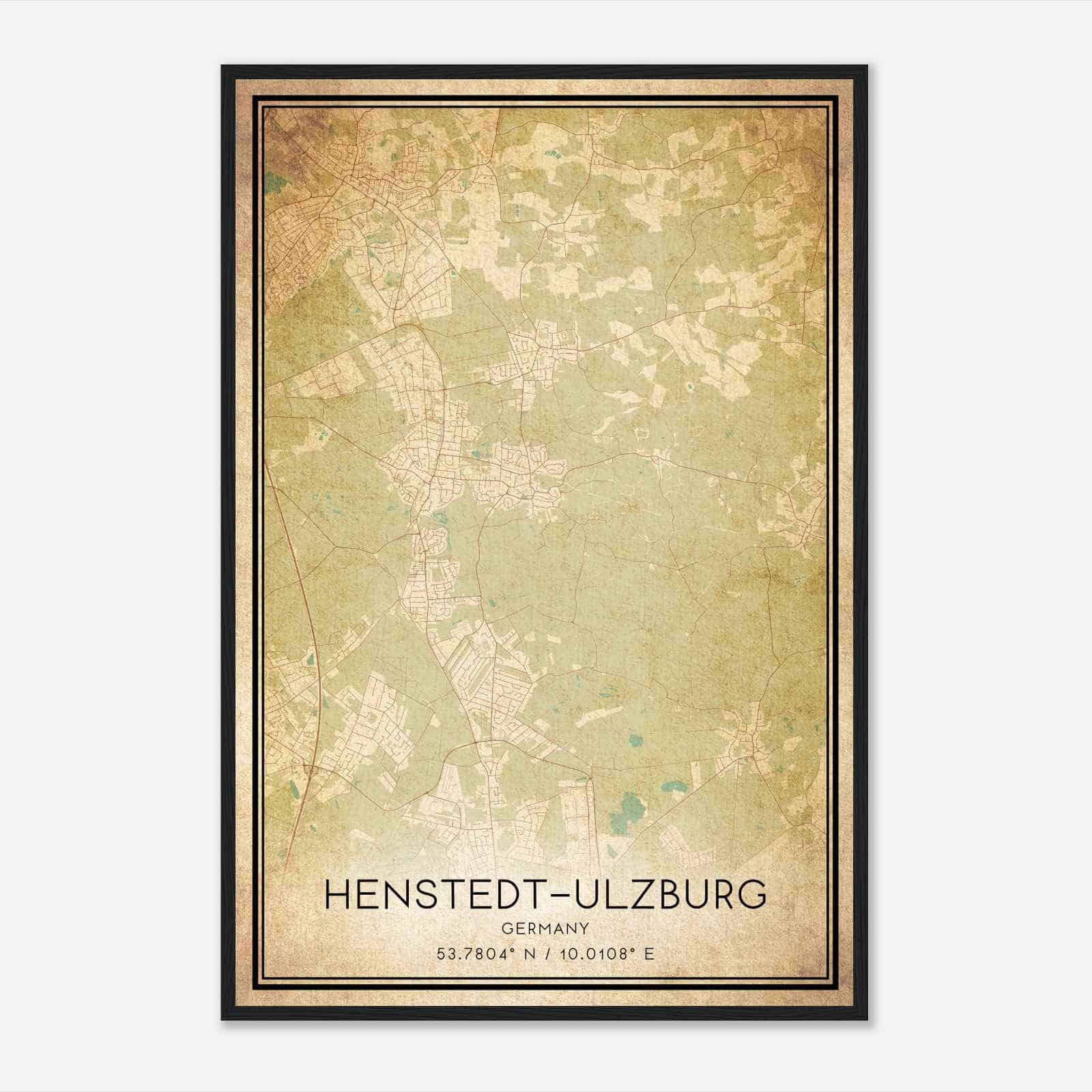 Vintage Henstedt-Ulzburg Germany Map Poster, Henstedt-Ulzburg City Road Wall Art Print