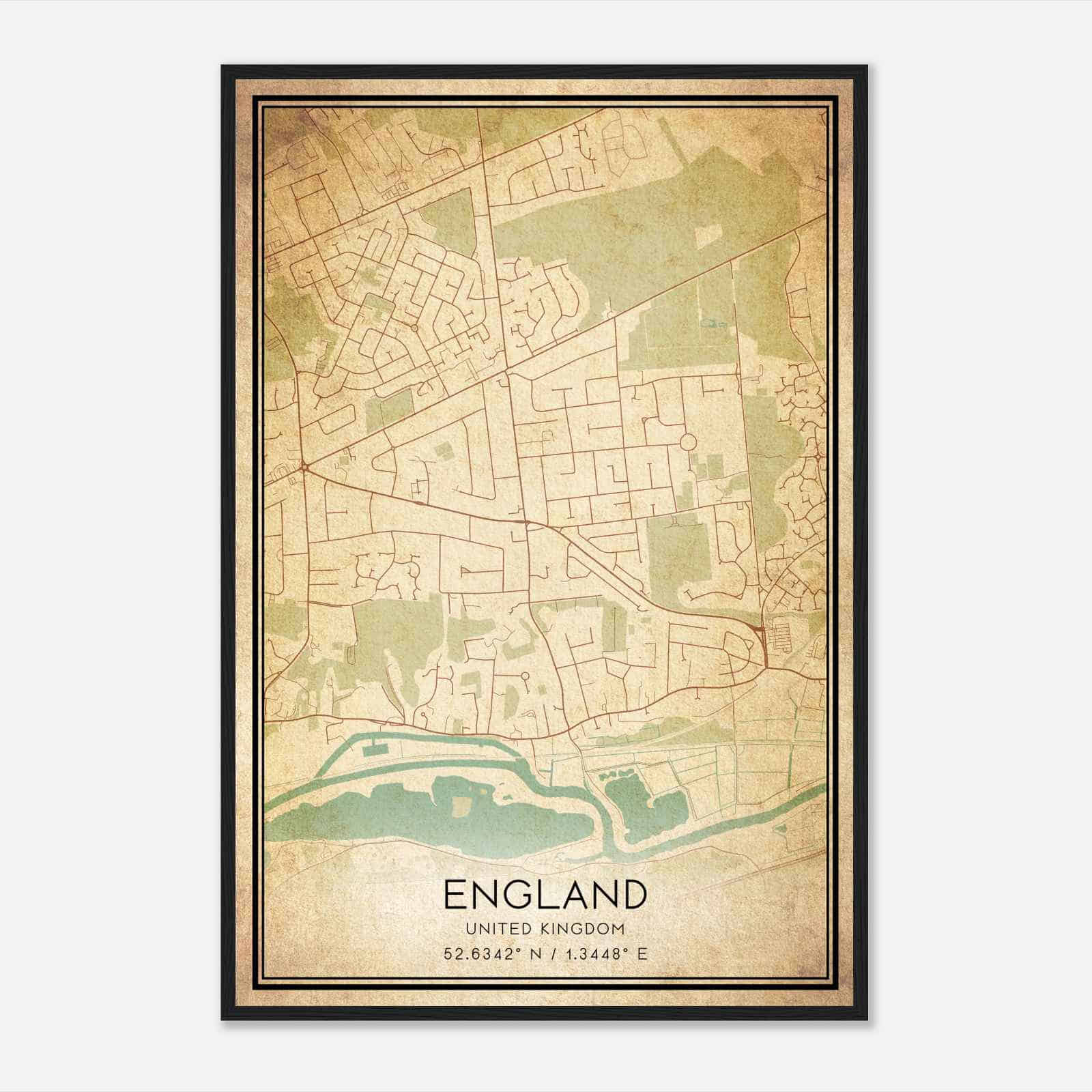 Vintage Thorpe Saint Andrew United Kingdom Map Poster, Thorpe Saint Andrew City Road Wall Art Print