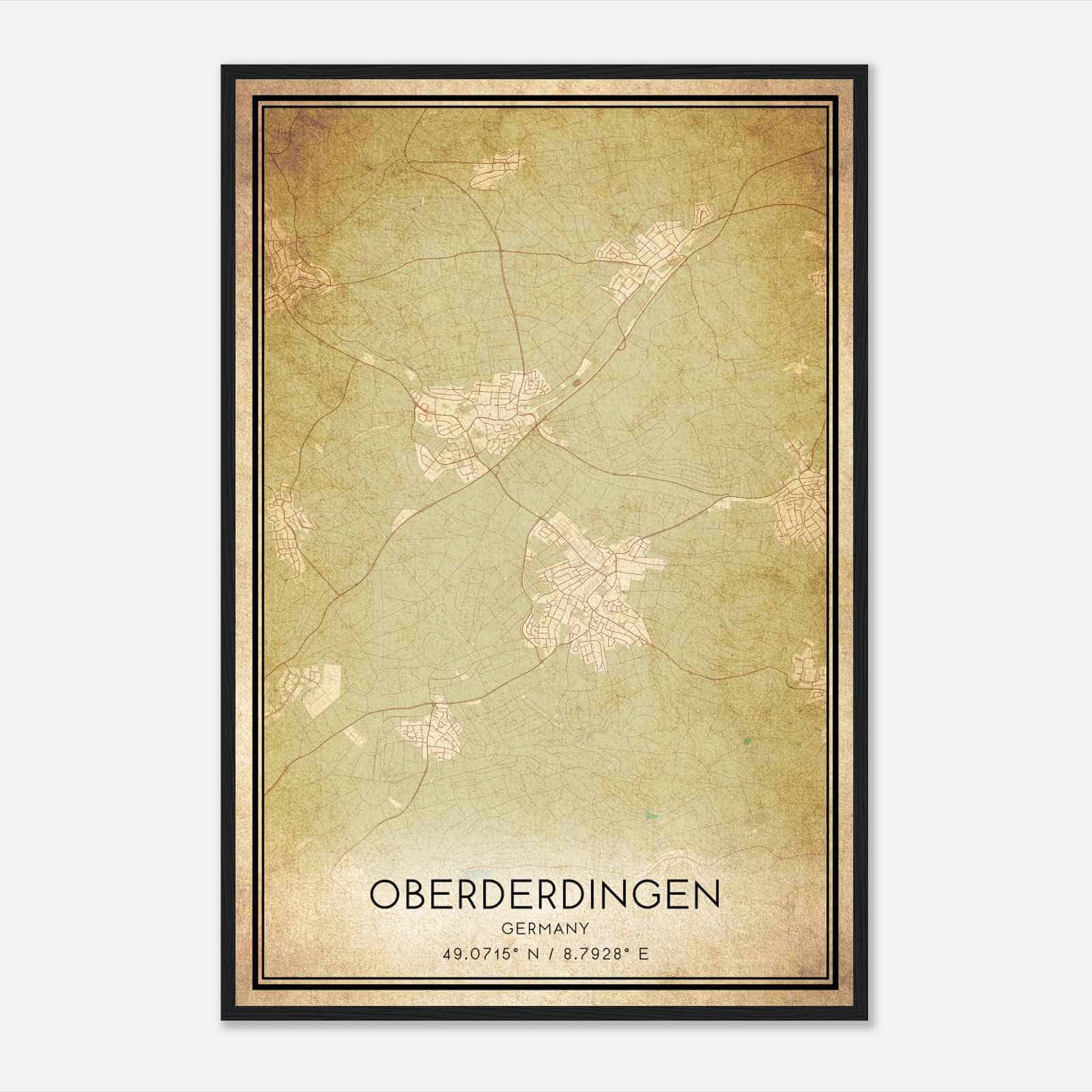 Vintage Oberderdingen Germany Map Poster, Oberderdingen City Road Wall Art Print