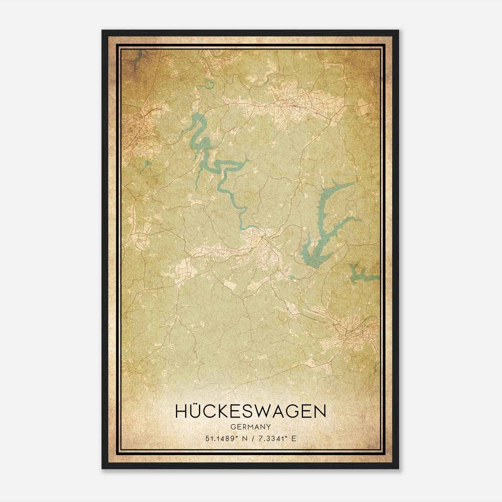 Vintage Huckeswagen Germany Map Poster, Huckeswagen City Road Wall Art Print