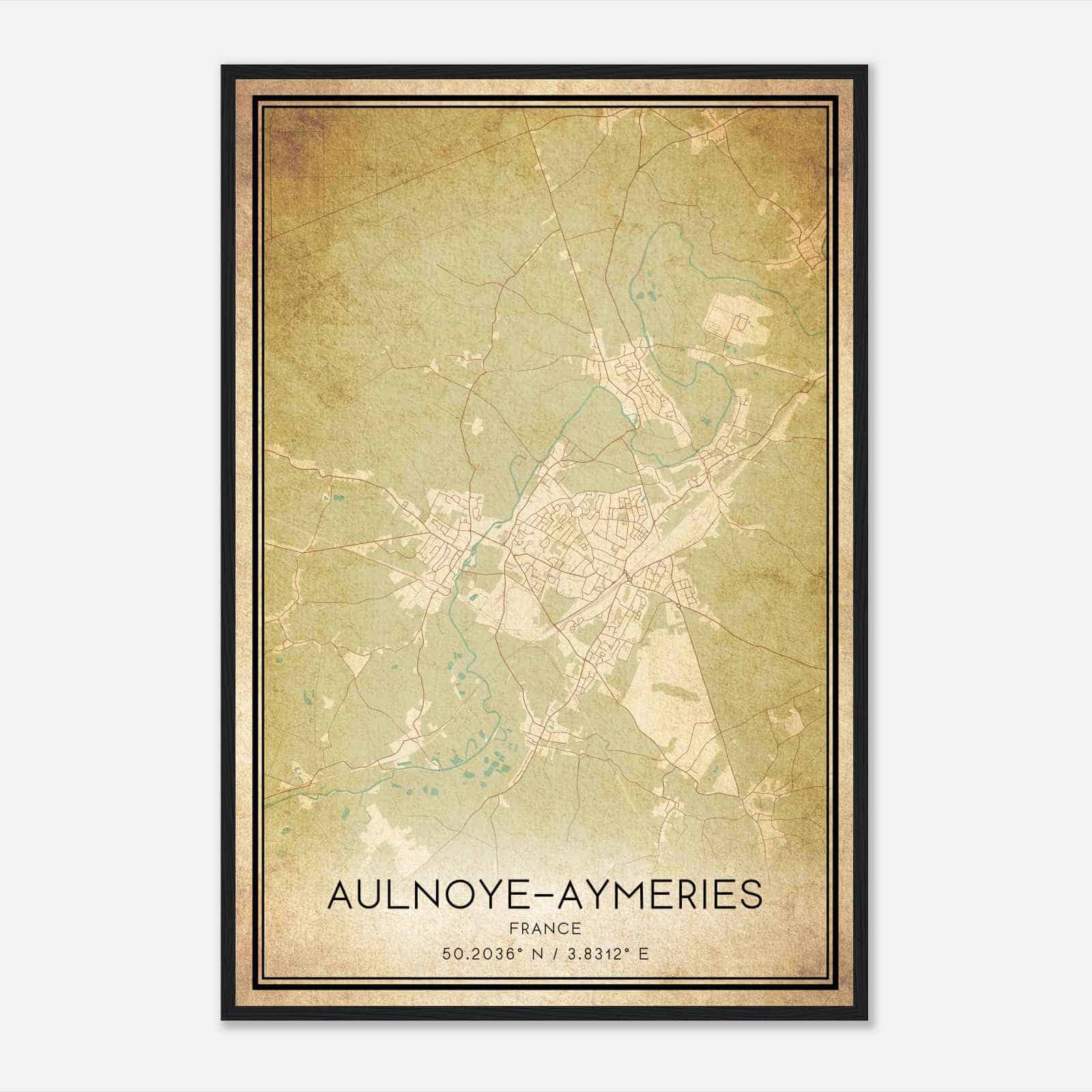 Vintage Aulnoye-Aymeries France Map Poster, Aulnoye-Aymeries City Road Wall Art Print