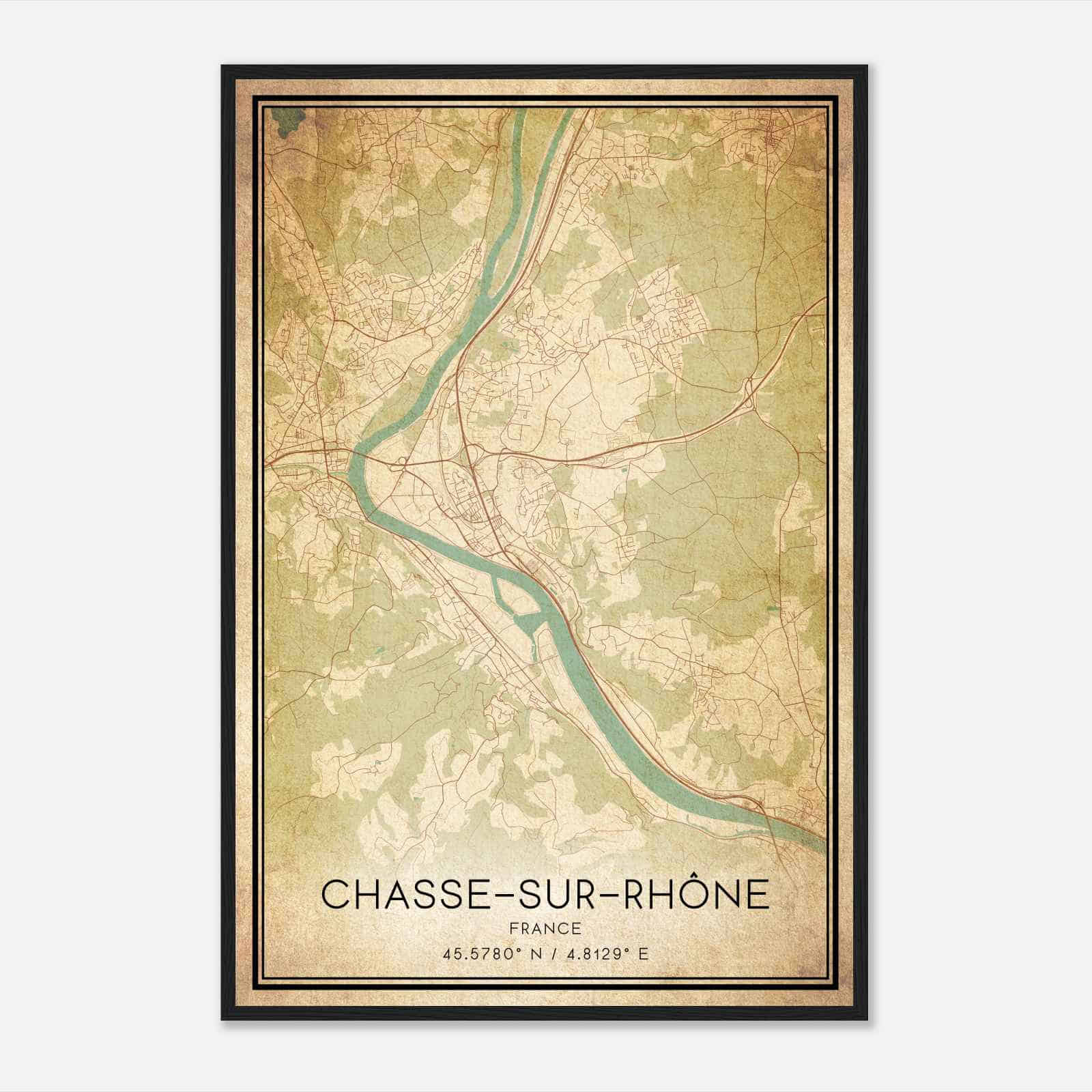 Vintage Chasse-sur-Rhone France Map Poster, Chasse-sur-Rhone City Road Wall Art Print