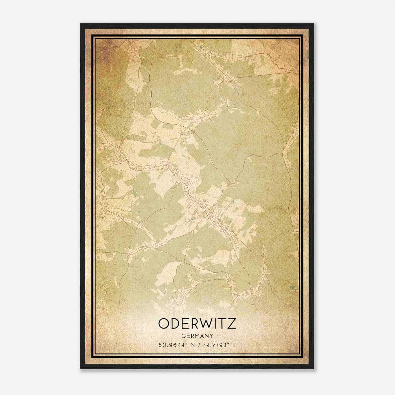 Vintage Oderwitz Germany Map Poster, Oderwitz City Road Wall Art Print
