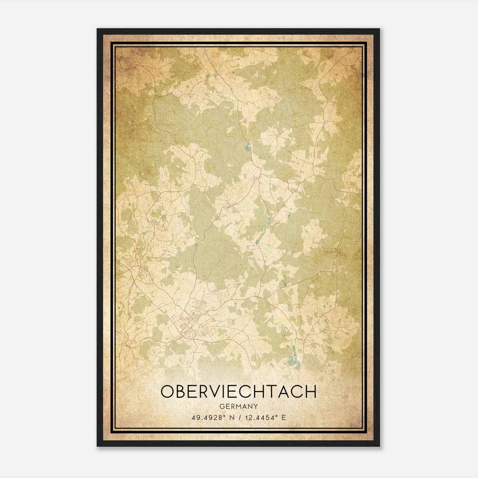 Vintage Oberviechtach Germany Map Poster, Oberviechtach City Road Wall Art Print
