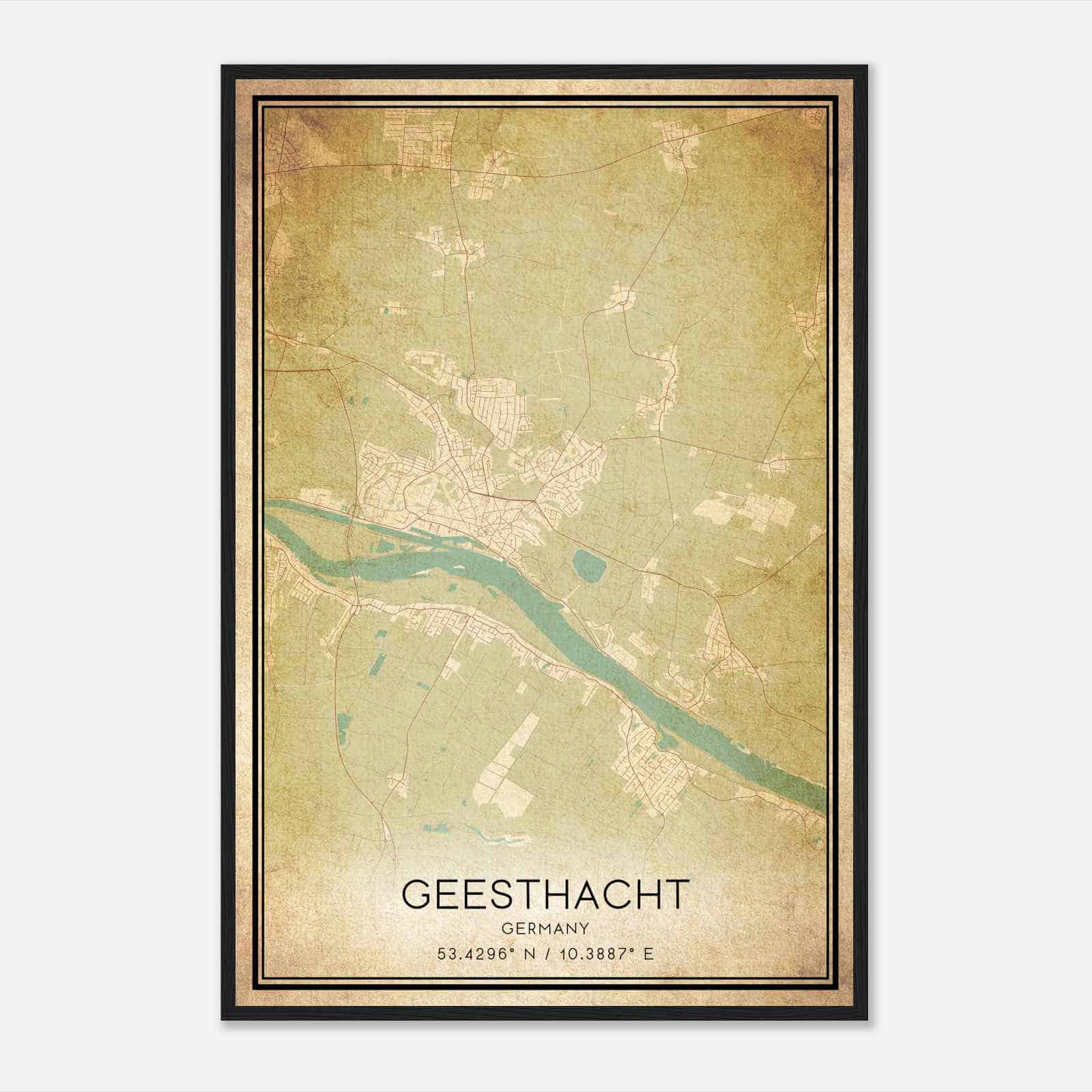 Vintage Geesthacht Germany Map Poster, Geesthacht City Road Wall Art Print