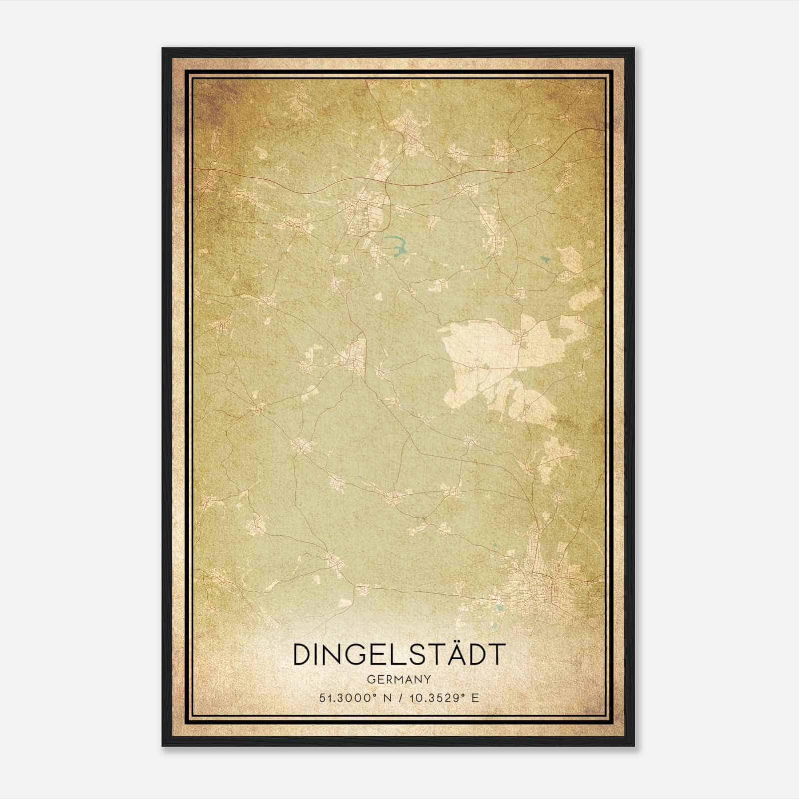 Vintage Dingelstadt Germany Map Poster, Dingelstadt City Road Wall Art Print