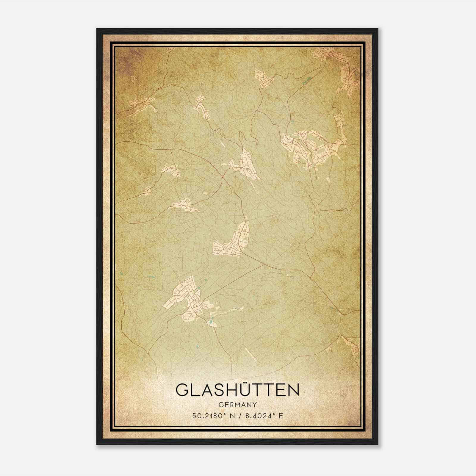 Vintage Glashutten Germany Map Poster, Glashutten City Road Wall Art Print