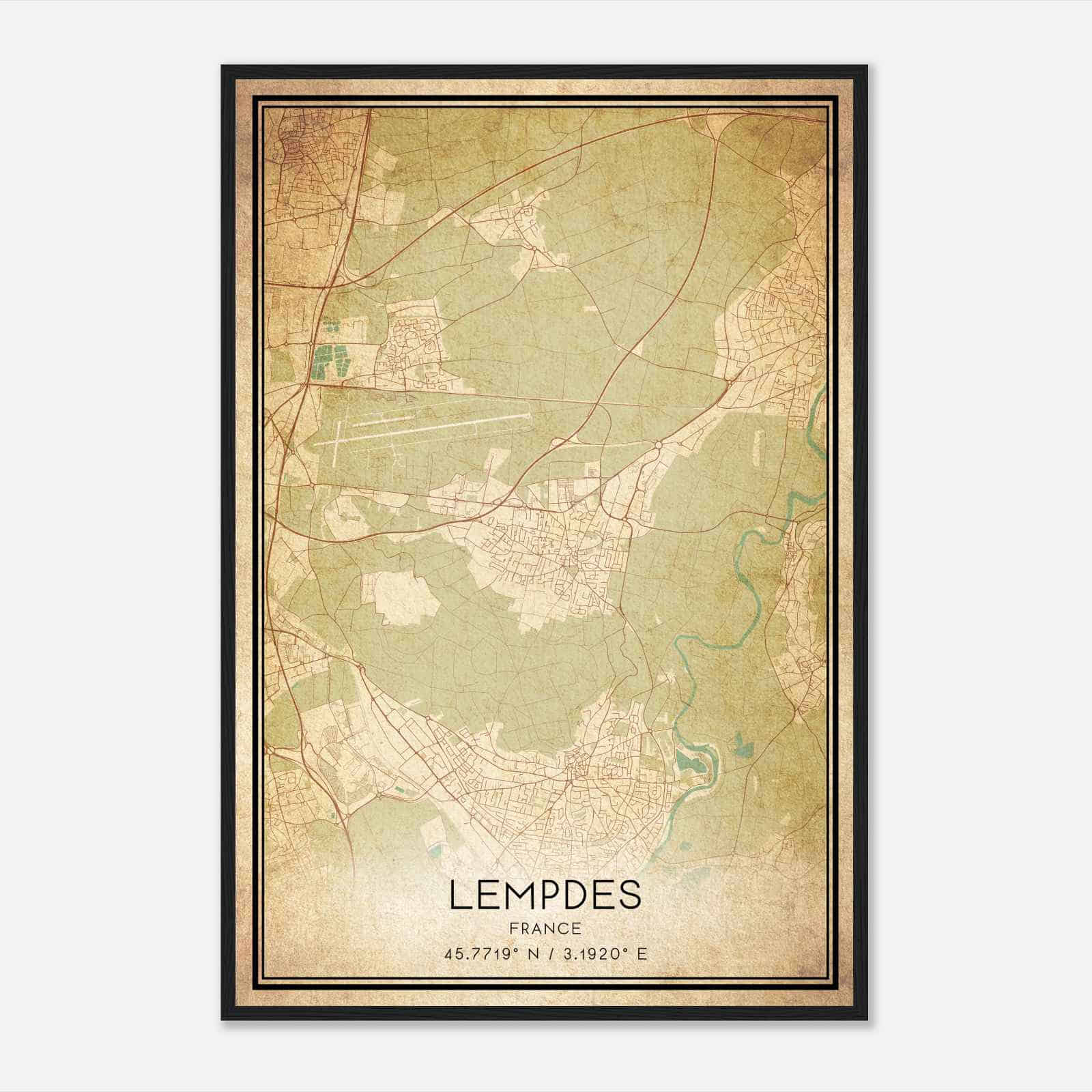 Vintage Lempdes France Map Poster, Lempdes City Road Wall Art Print