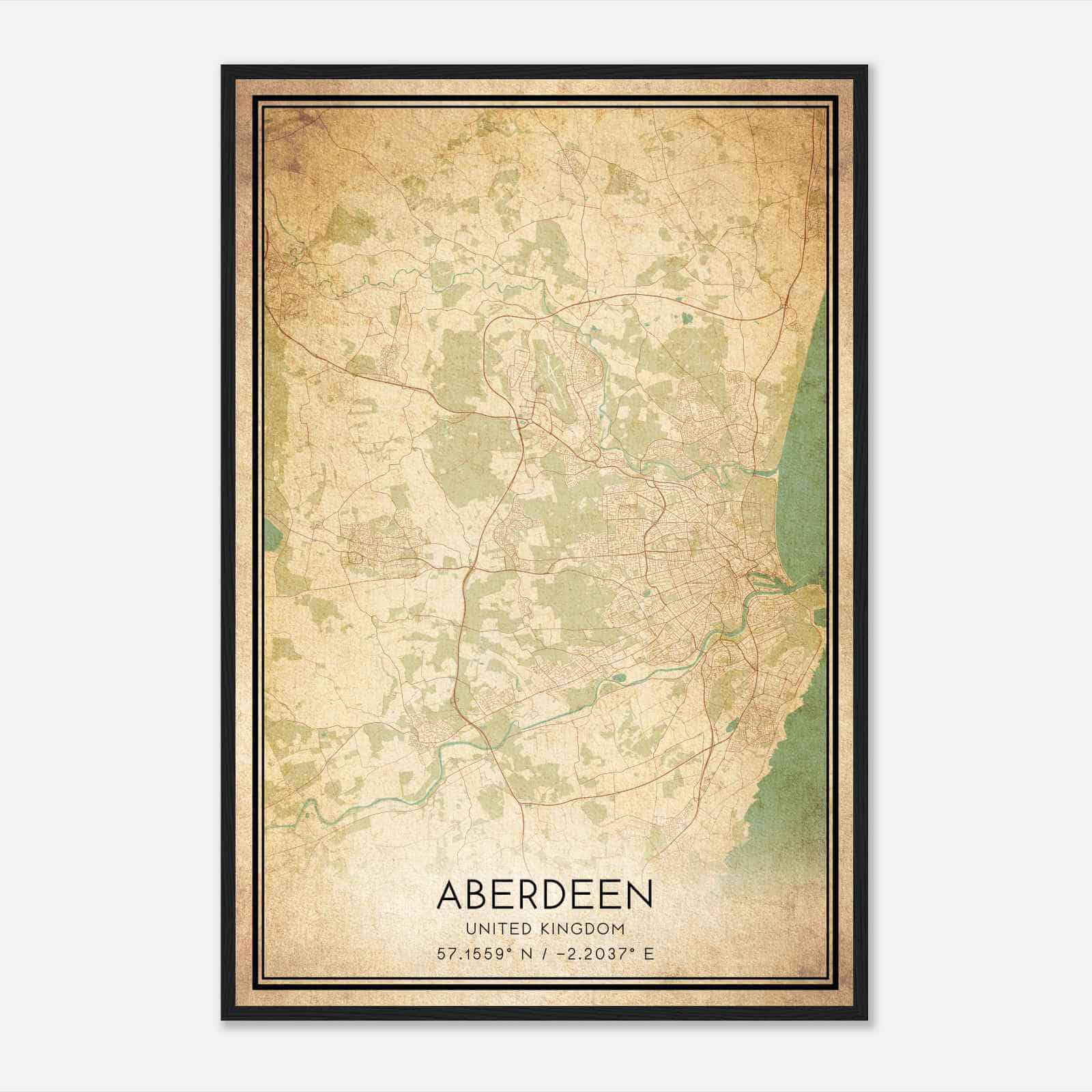 Vintage Aberdeen United Kingdom Map Poster, Aberdeen City Road Wall Art Print
