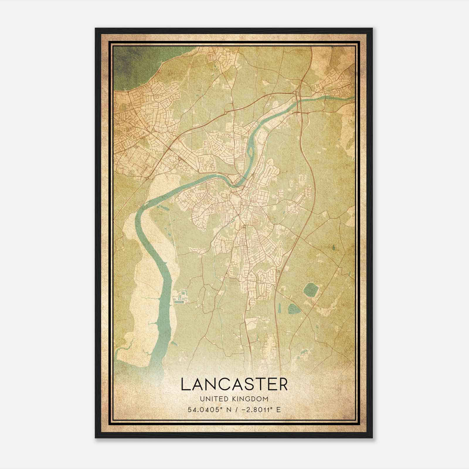 Vintage Lancaster United Kingdom Map Poster, Lancaster City Road Wall Art Print