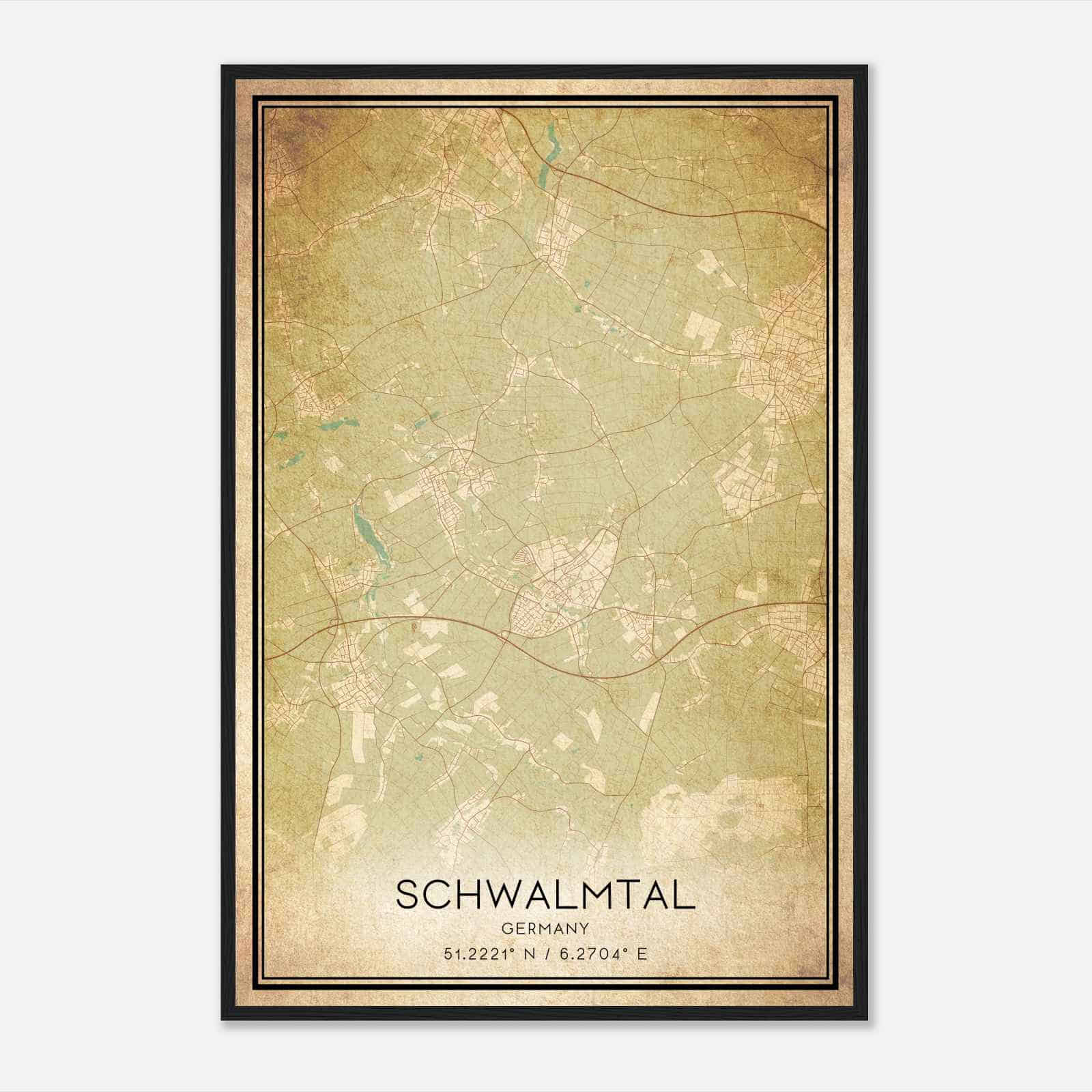 Vintage Schwalmtal Germany Map Poster, Schwalmtal City Road Wall Art Print