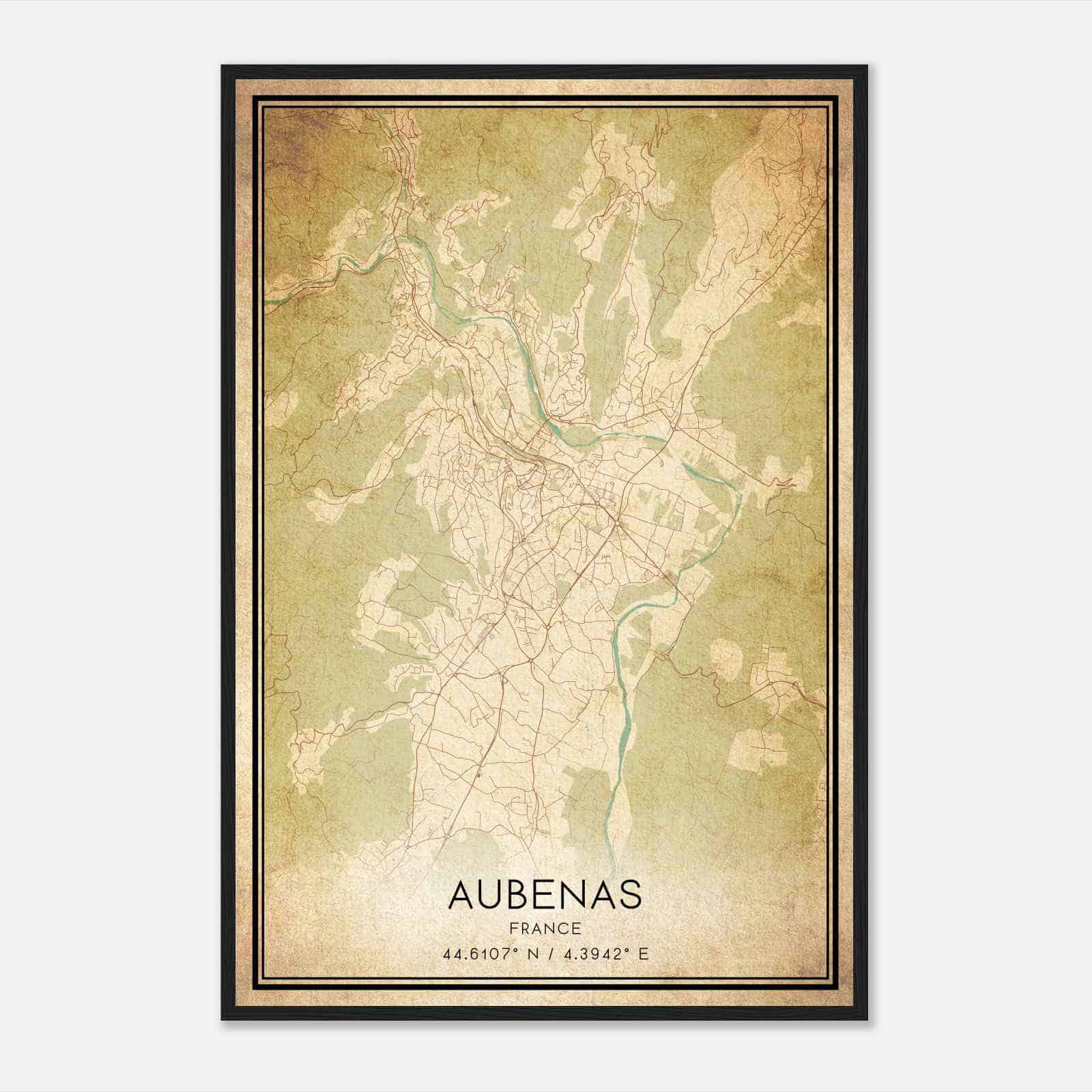 Vintage Aubenas France Map Poster, Aubenas City Road Wall Art Print