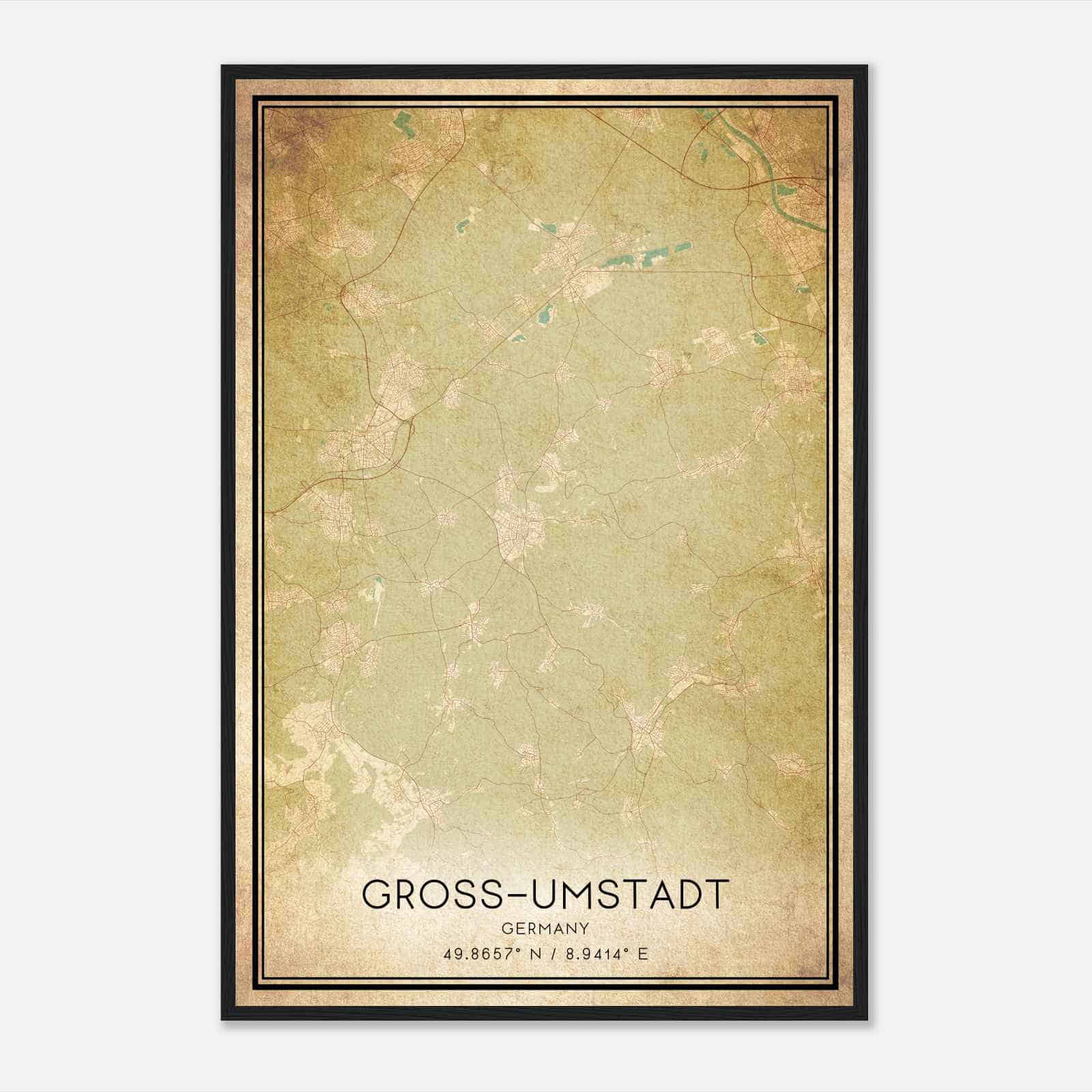 Vintage Gross-Umstadt Germany Map Poster, Gross-Umstadt City Road Wall Art Print
