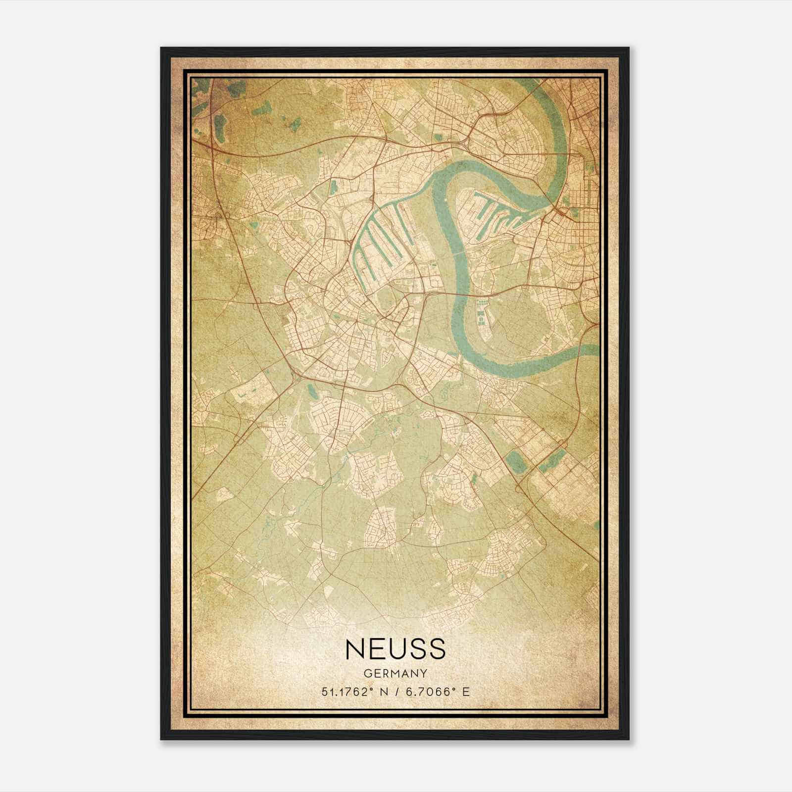Vintage Neuss Germany Map Poster, Neuss City Road Wall Art Print