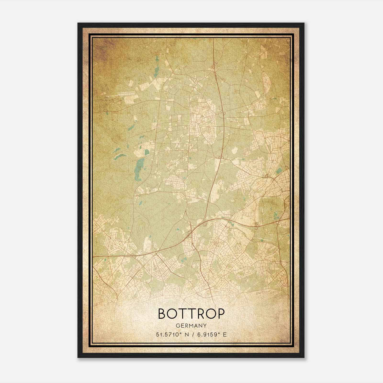 Vintage Bottrop Germany Map Poster, Bottrop City Road Wall Art Print