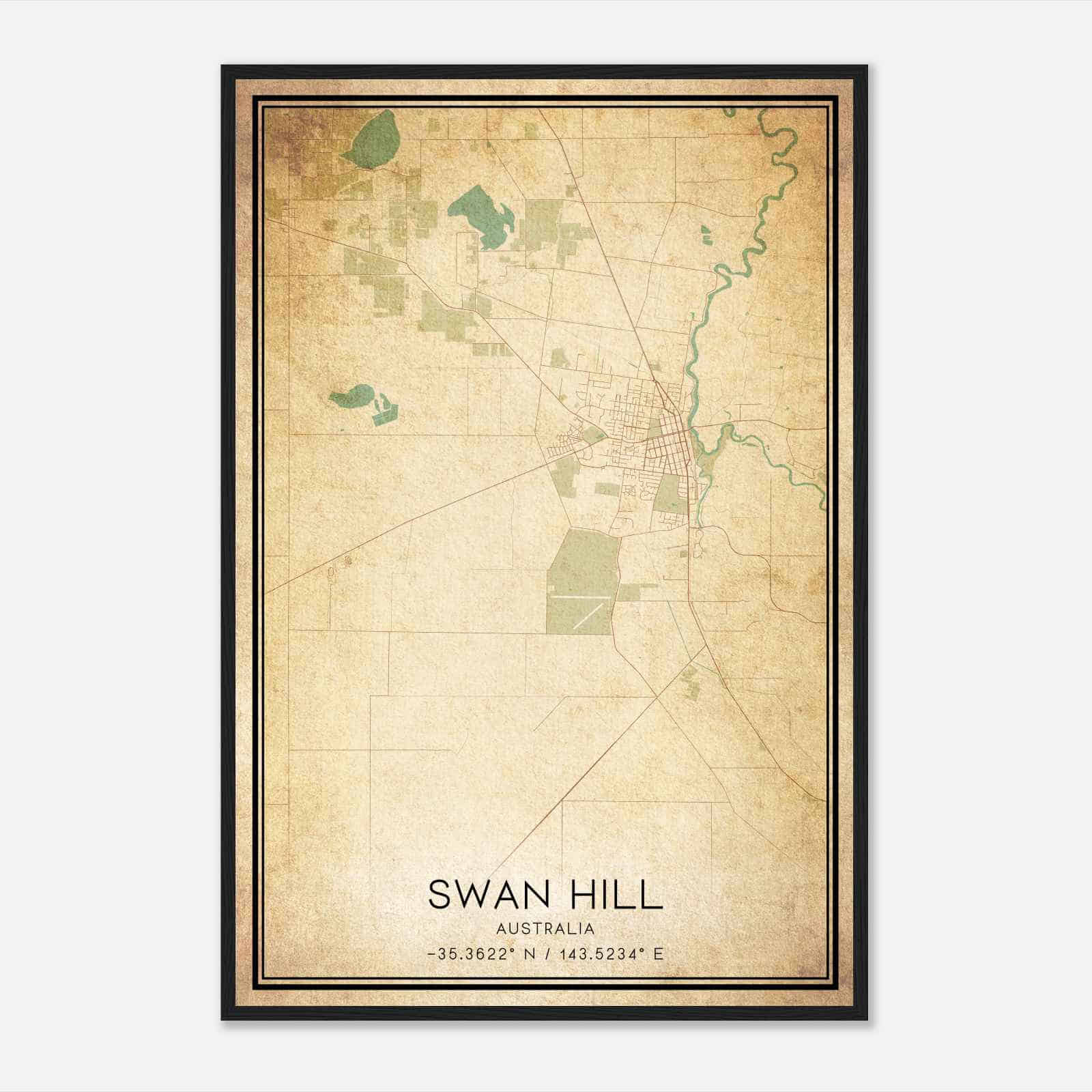 Vintage Swan Hill Australia Map Poster, Swan Hill City Road Wall Art Print