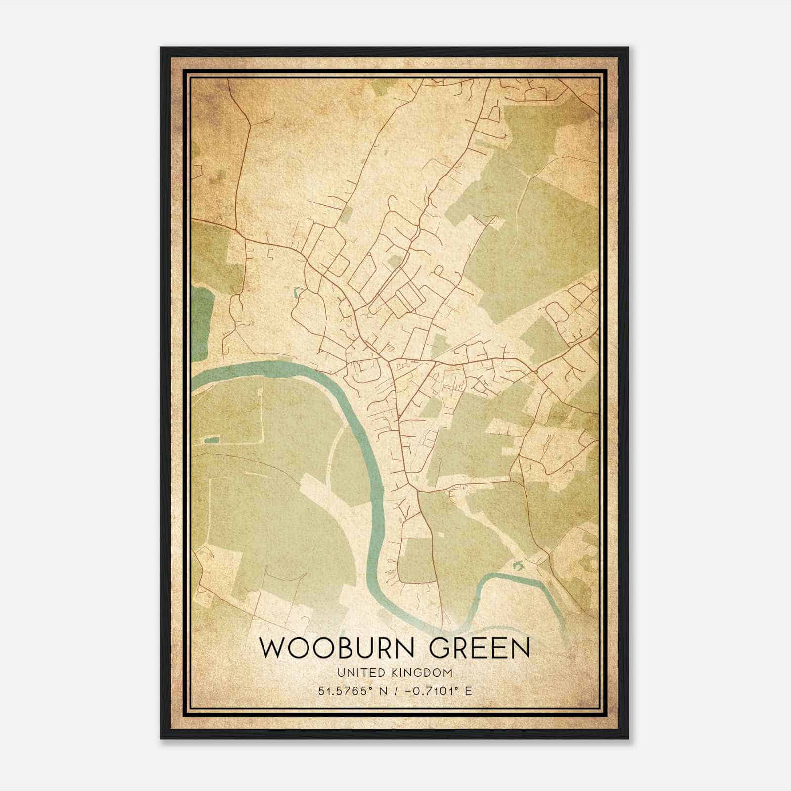 Vintage Bourne End United Kingdom Map Poster, Bourne End City Road Wall Art Print