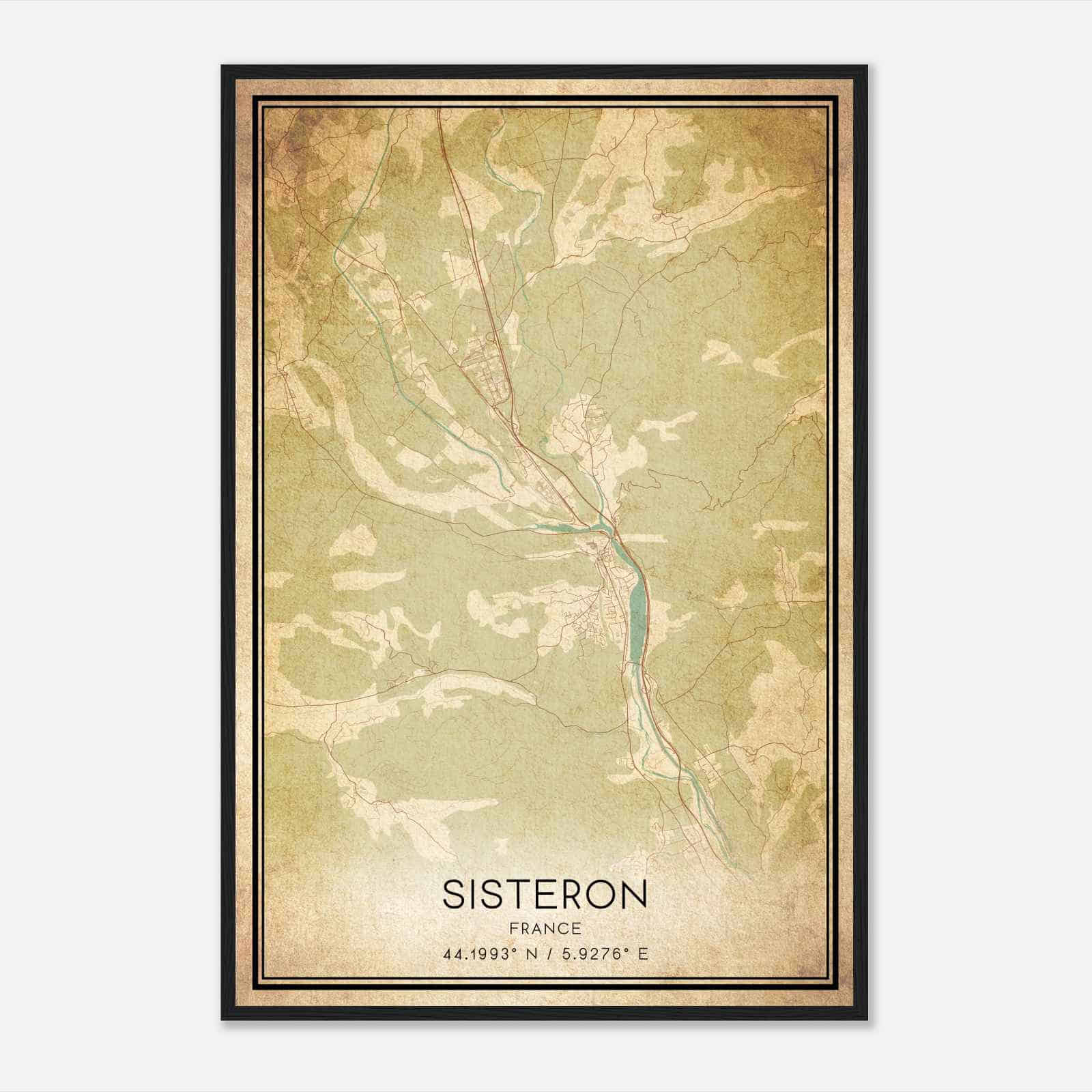 Vintage Sisteron France Map Poster, Sisteron City Road Wall Art Print