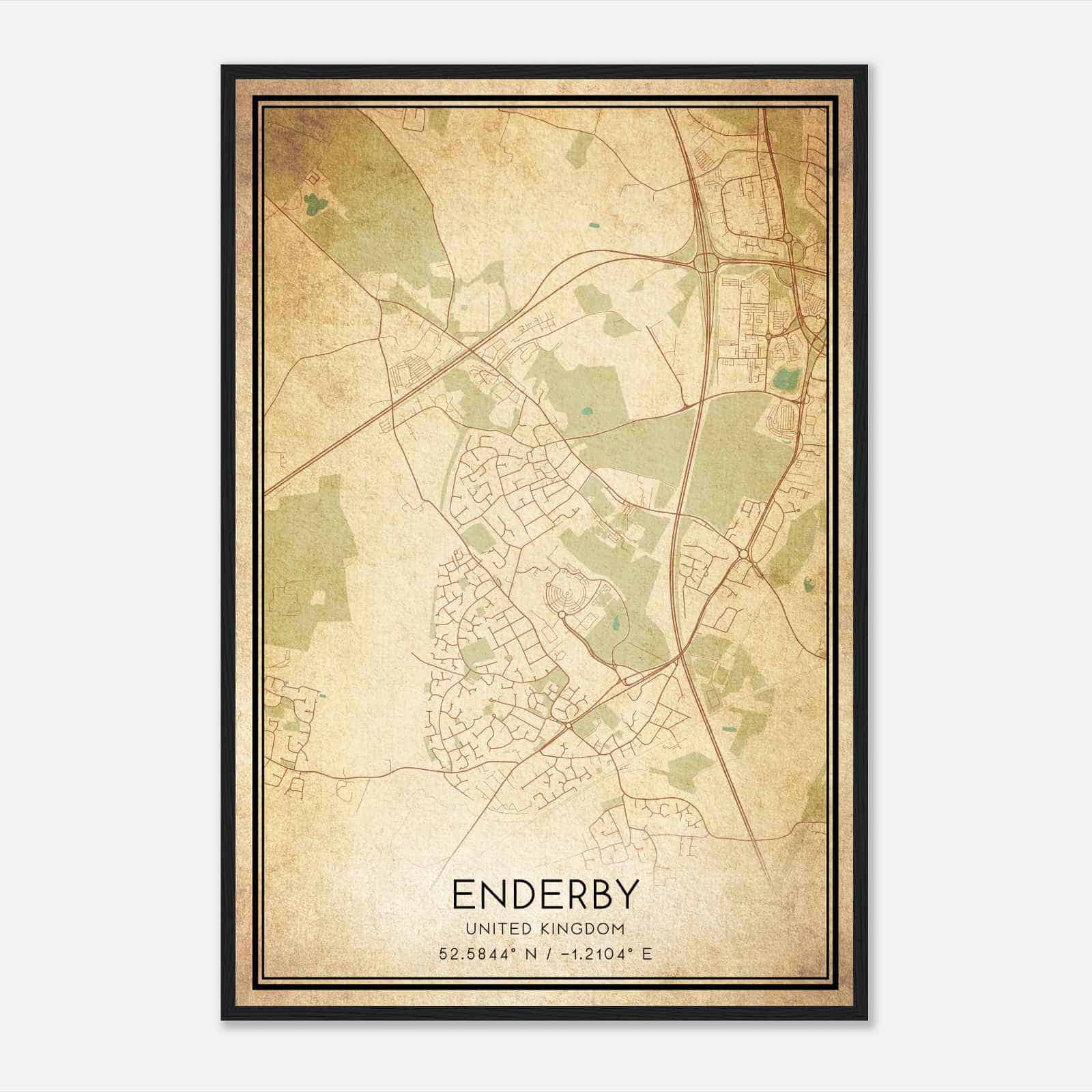 Vintage Enderby United Kingdom Map Poster, Enderby City Road Wall Art Print Vintage Enderby United Kingdom Map Poster, Enderby City Road Wall Art Print