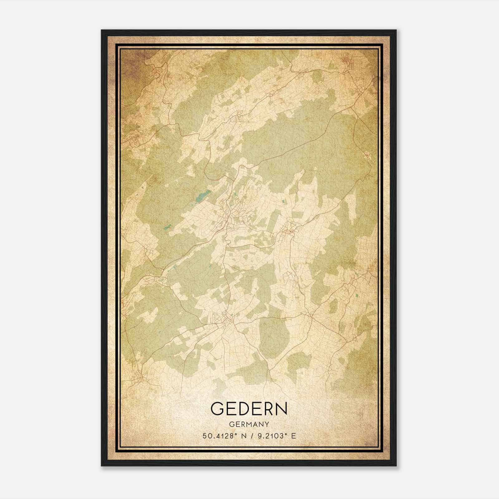 Vintage Gedern Germany Map Poster, Gedern City Road Wall Art Print