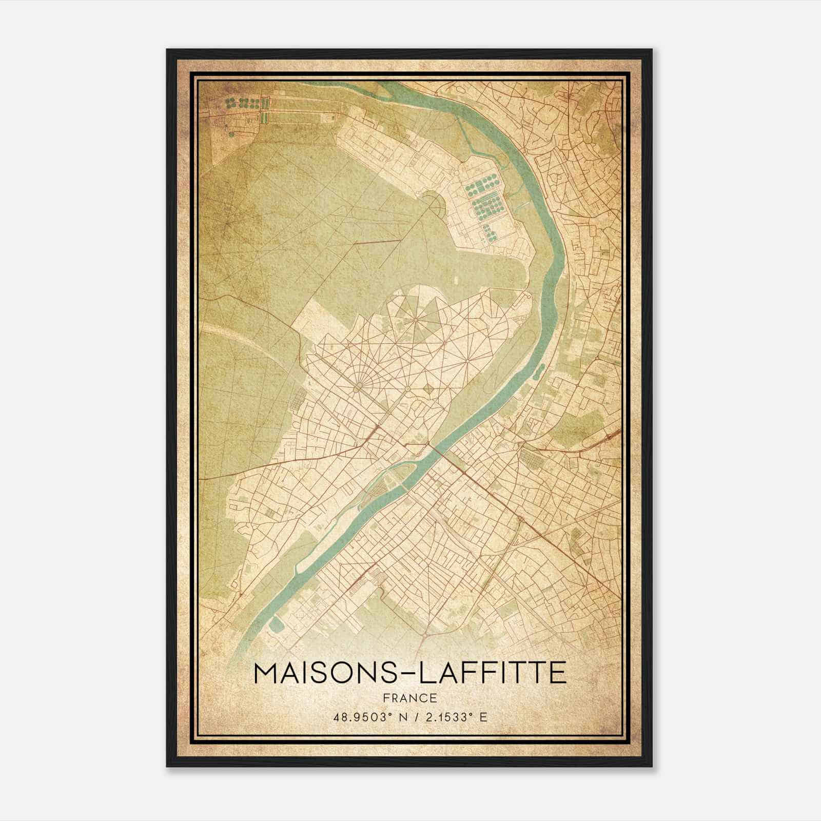 Vintage Maisons-Laffitte France Map Poster, Maisons-Laffitte City Road Wall Art Print