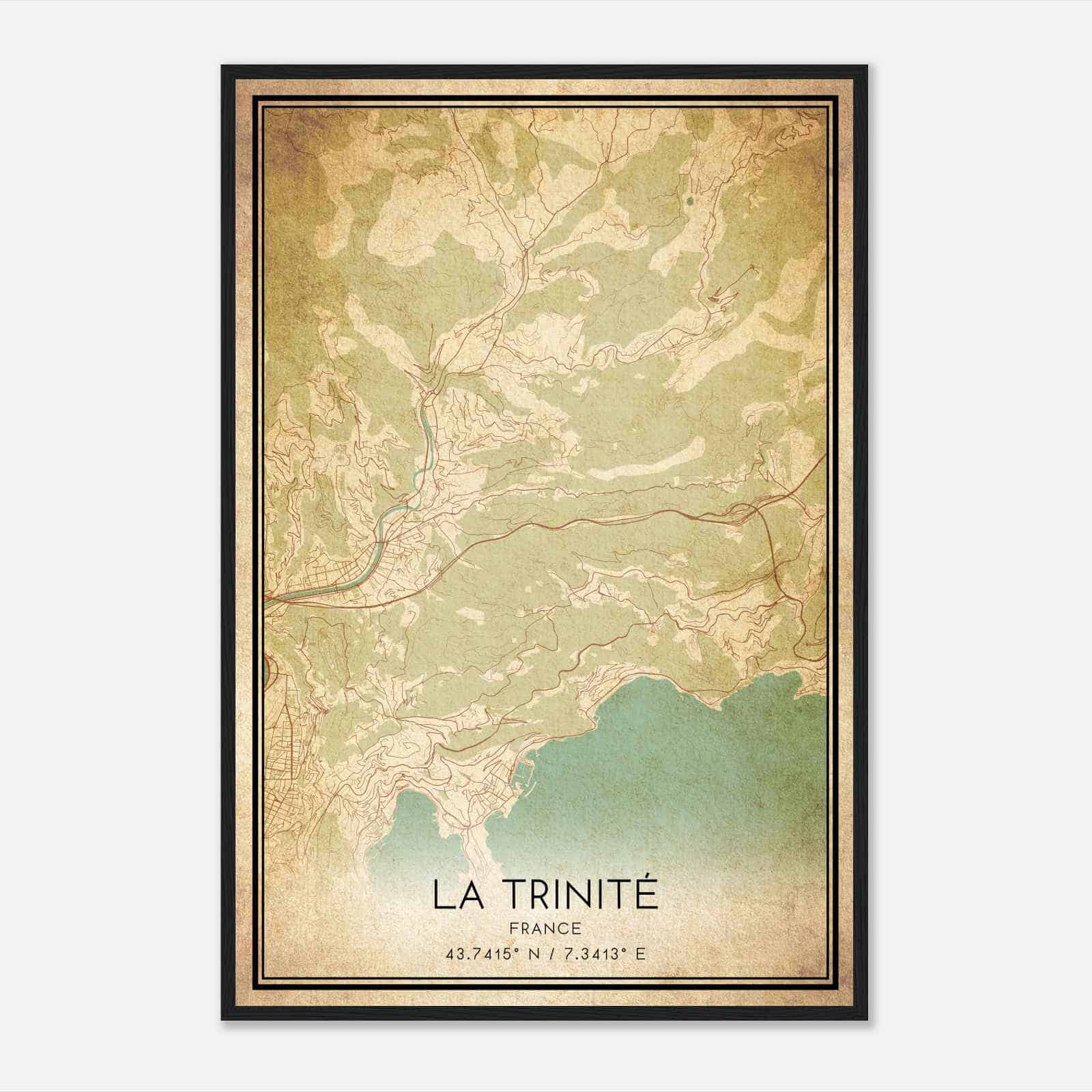Vintage La Trinite France Map Poster, La Trinite City Road Wall Art Print