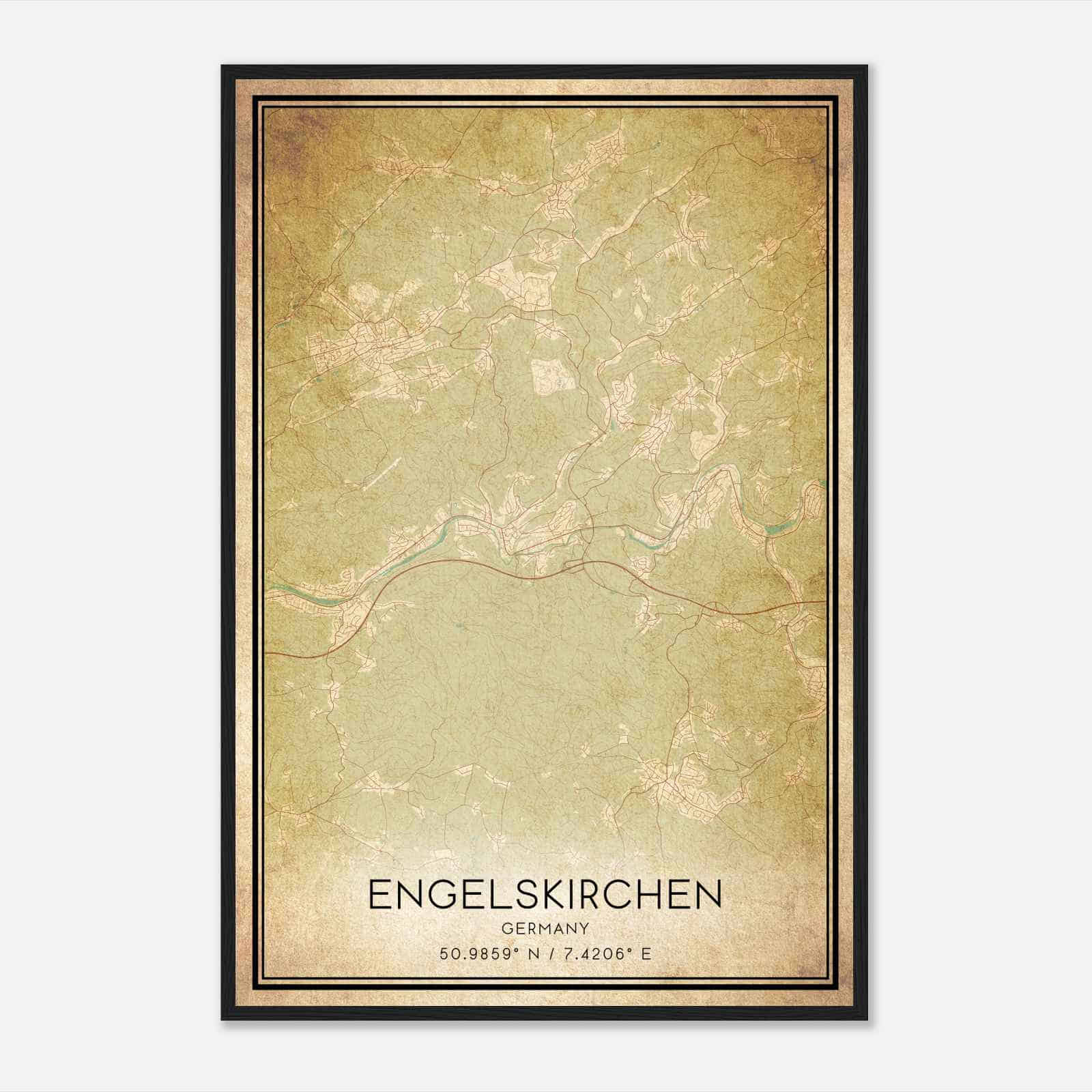 Vintage Engelskirchen Germany Map Poster, Engelskirchen City Road Wall Art Print