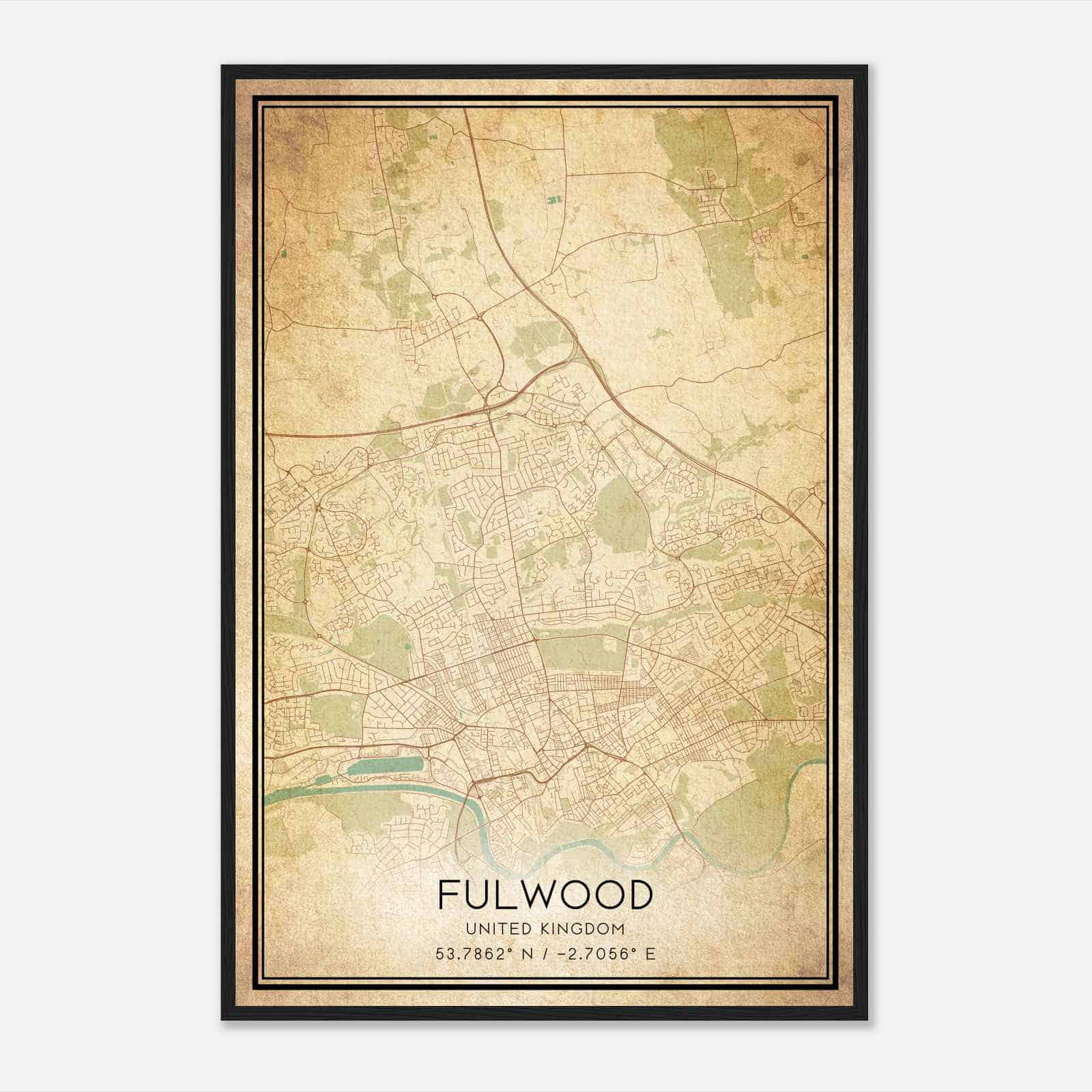 Vintage Fulwood United Kingdom Map Poster, Fulwood City Road Wall Art Print