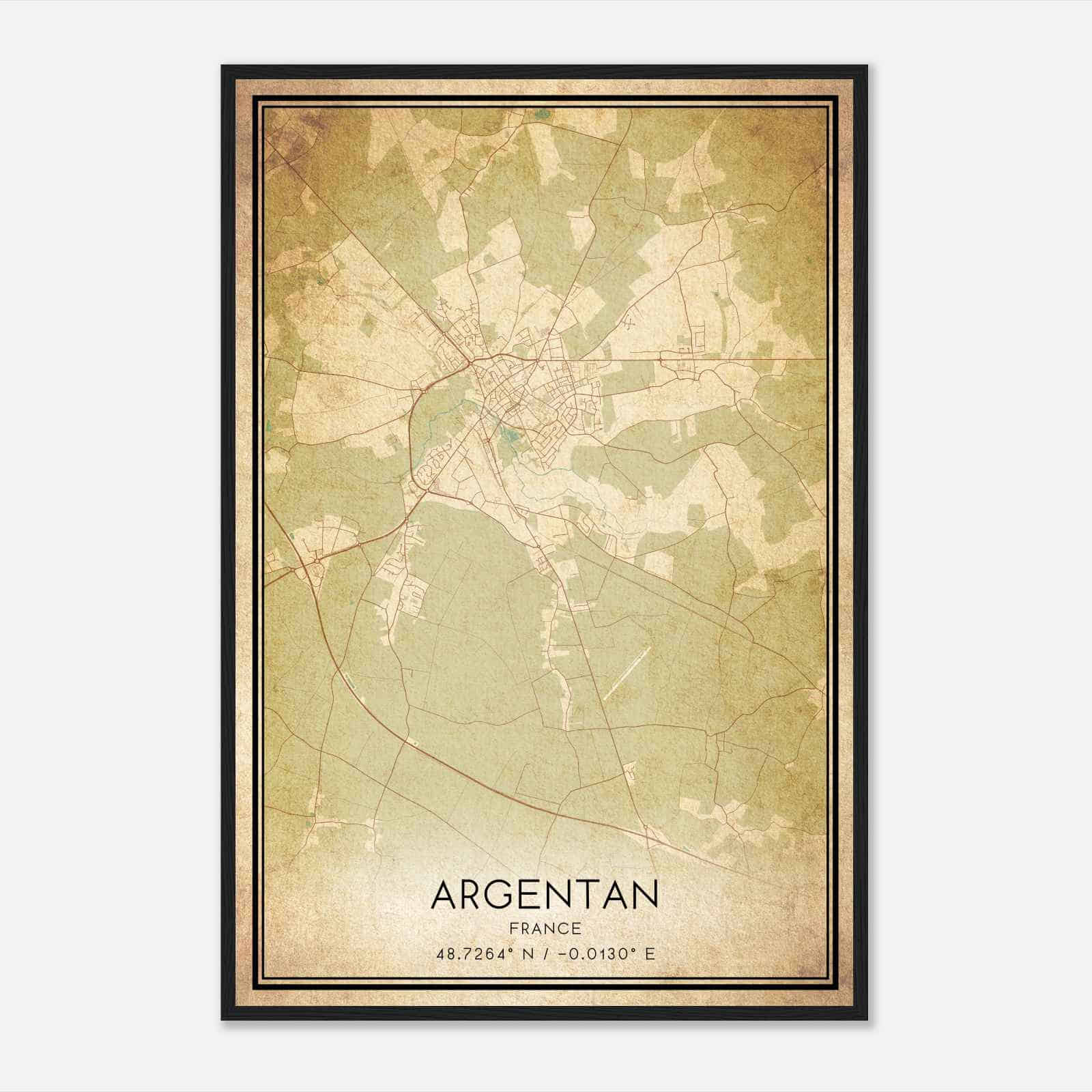 Vintage Argentan France Map Poster, Argentan City Road Wall Art Print