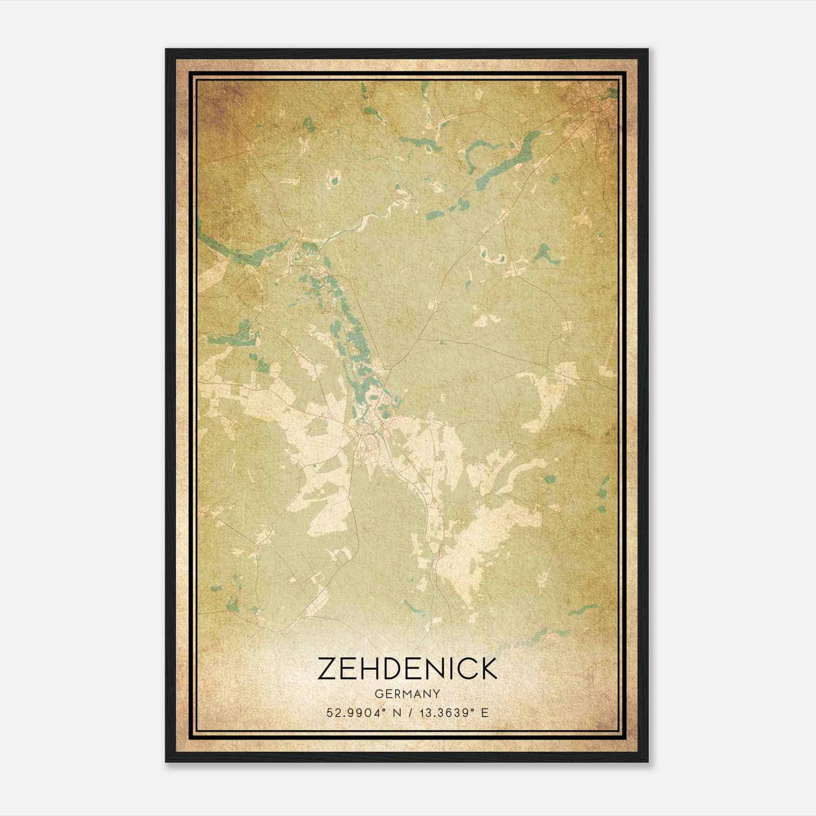 Vintage Zehdenick Germany Map Poster, Zehdenick City Road Wall Art Print