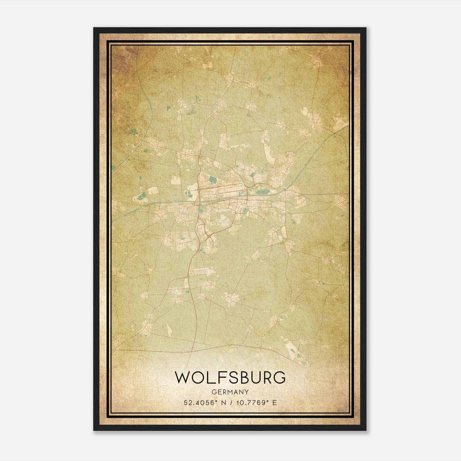 Vintage Wolfsburg Germany Map Poster, Wolfsburg City Road Wall Art Print