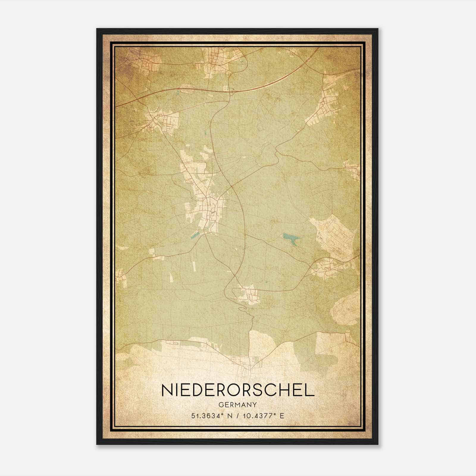 Vintage Niederorschel Germany Map Poster, Niederorschel City Road Wall Art Print