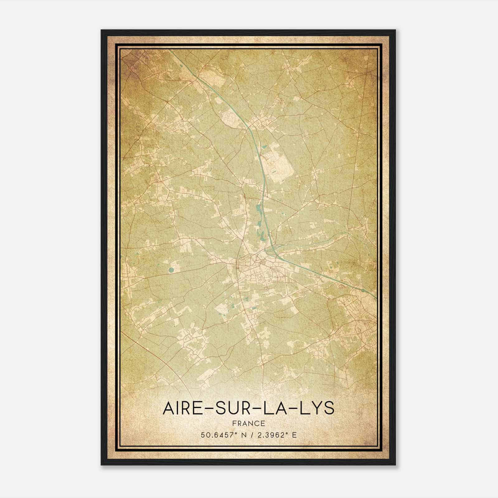 Vintage Aire-sur-la-Lys France Map Poster, Aire-sur-la-Lys City Road Wall Art Print