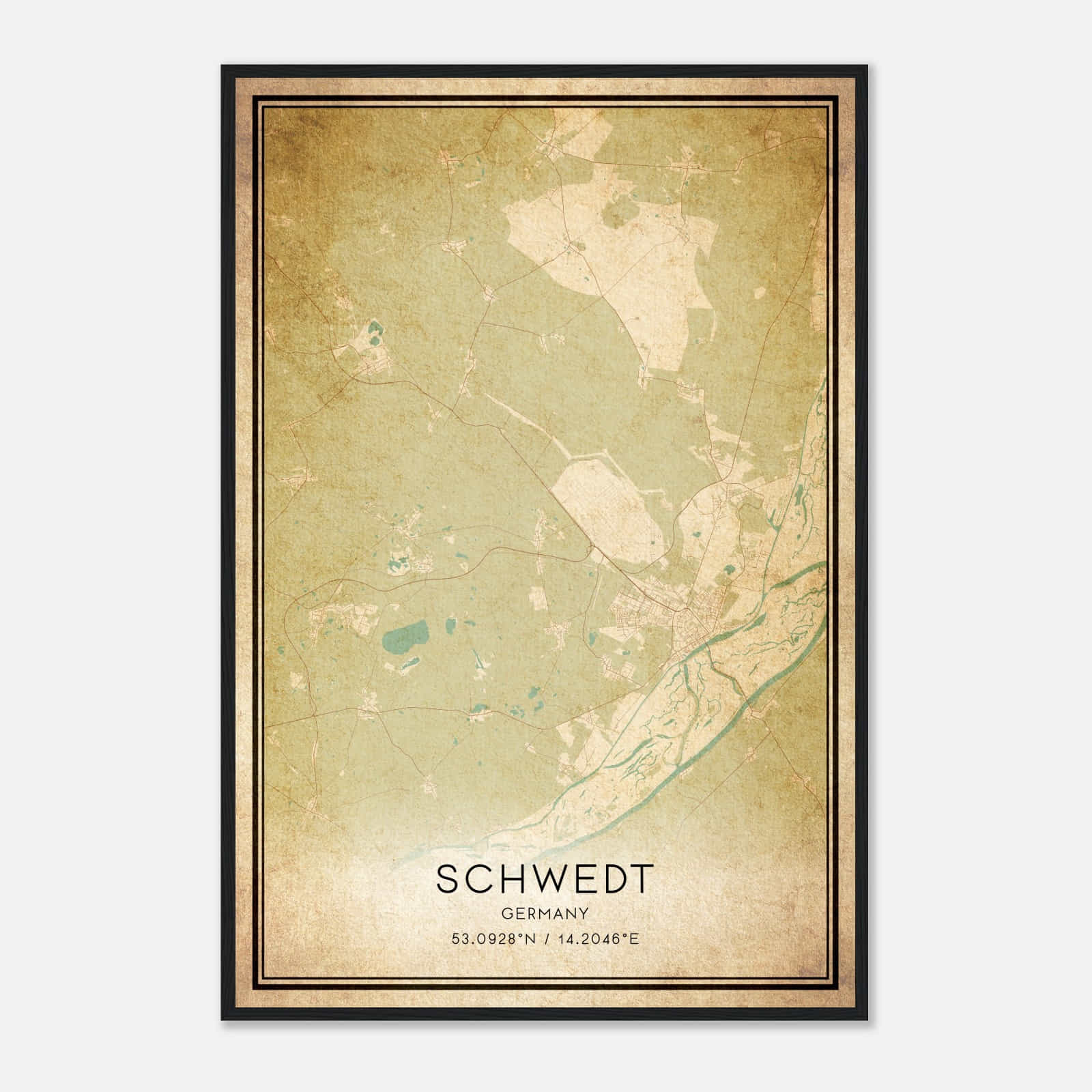 Vintage Schwedt (Oder) Germany Map Poster, Schwedt (Oder) City Road Wall Art Print