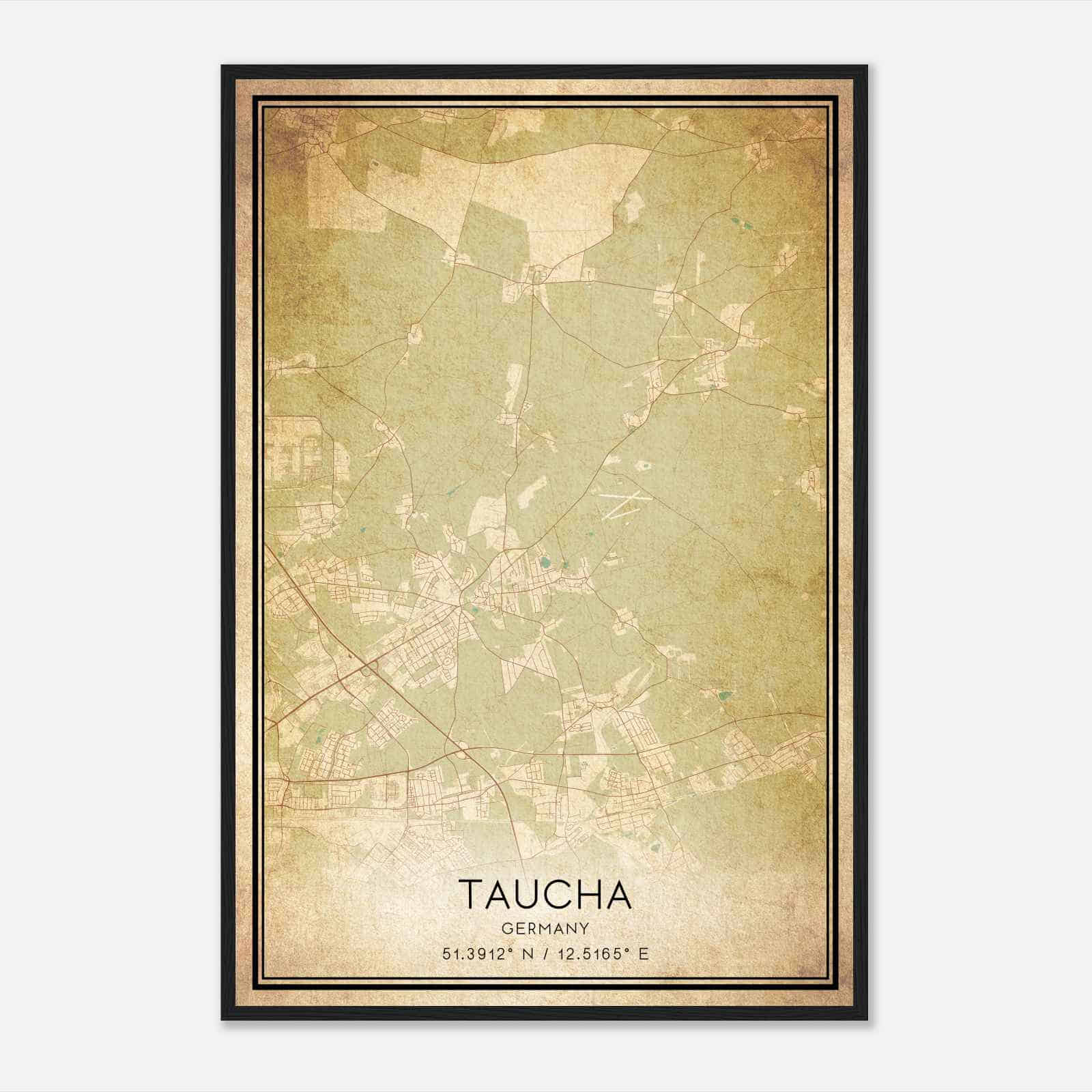 Vintage Taucha Germany Map Poster, Taucha City Road Wall Art Print