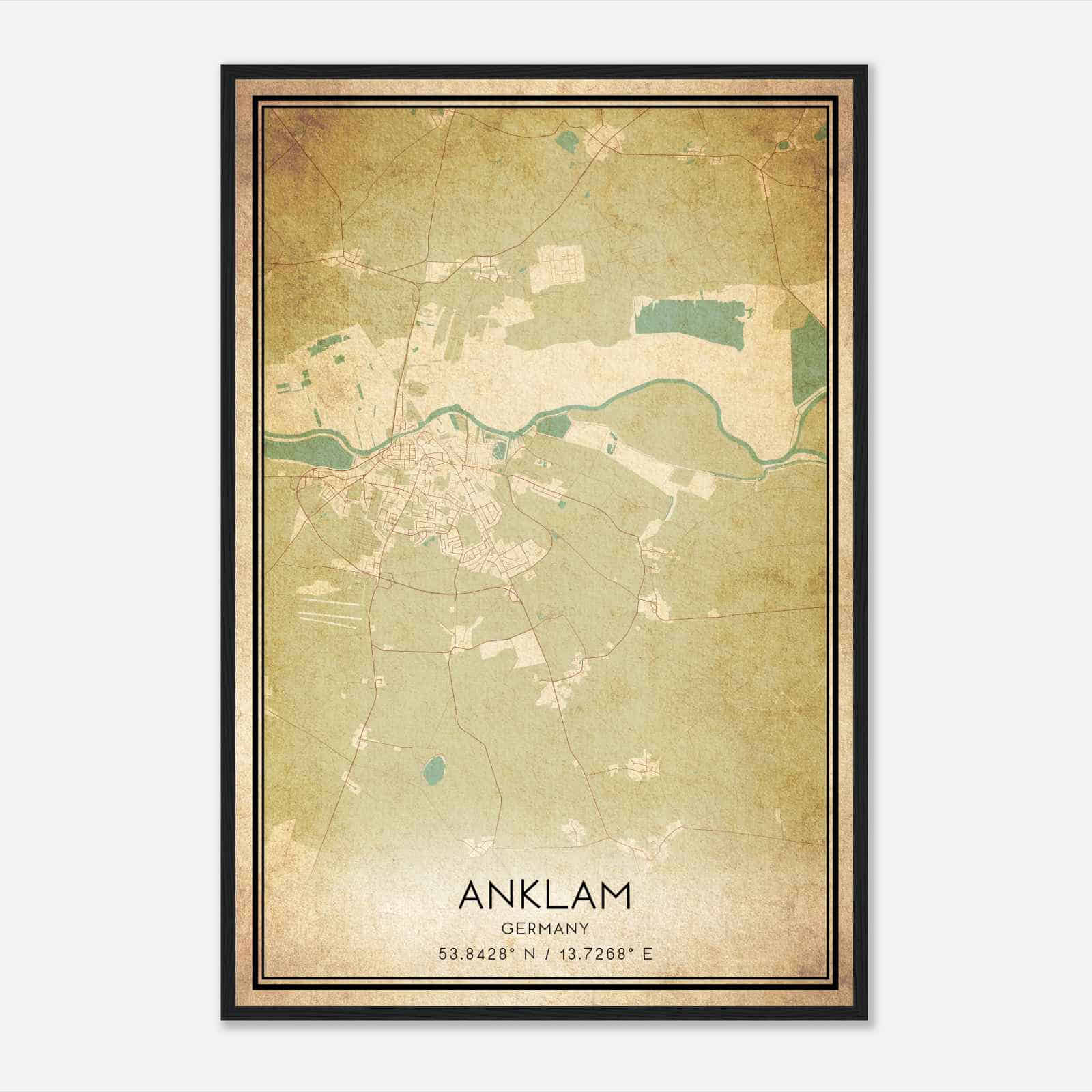 Vintage Anklam Germany Map Poster, Anklam City Road Wall Art Print