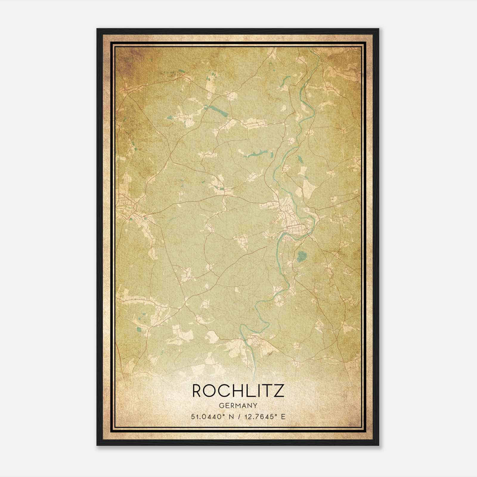 Vintage Rochlitz Germany Map Poster, Rochlitz City Road Wall Art Print