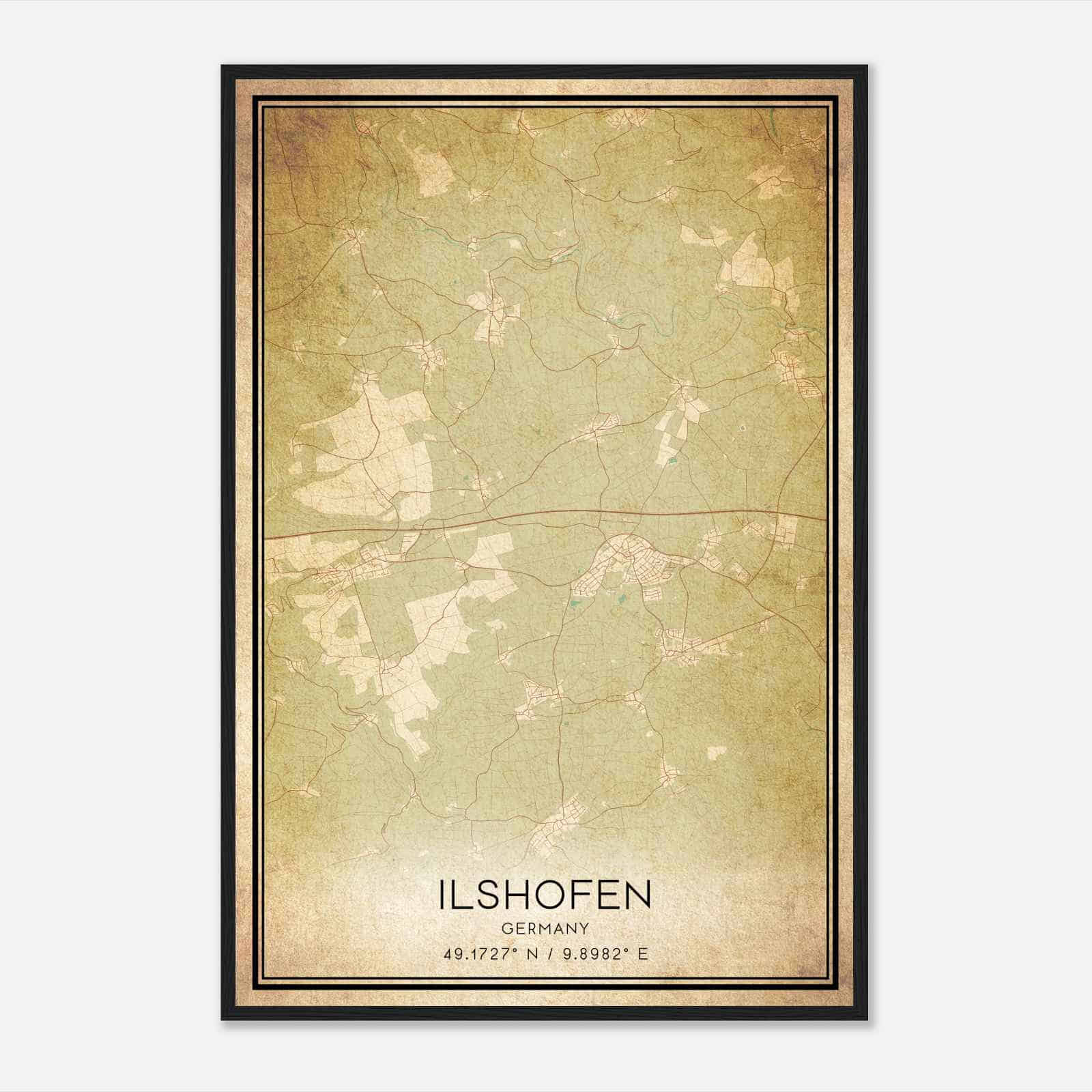 Vintage Ilshofen Germany Map Poster, Ilshofen City Road Wall Art Print