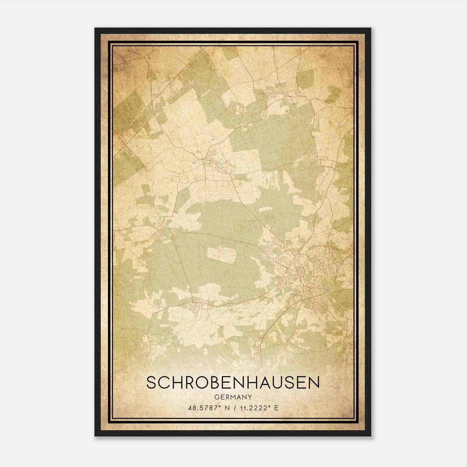 Vintage Schrobenhausen Germany Map Poster, Schrobenhausen City Road Wall Art Print