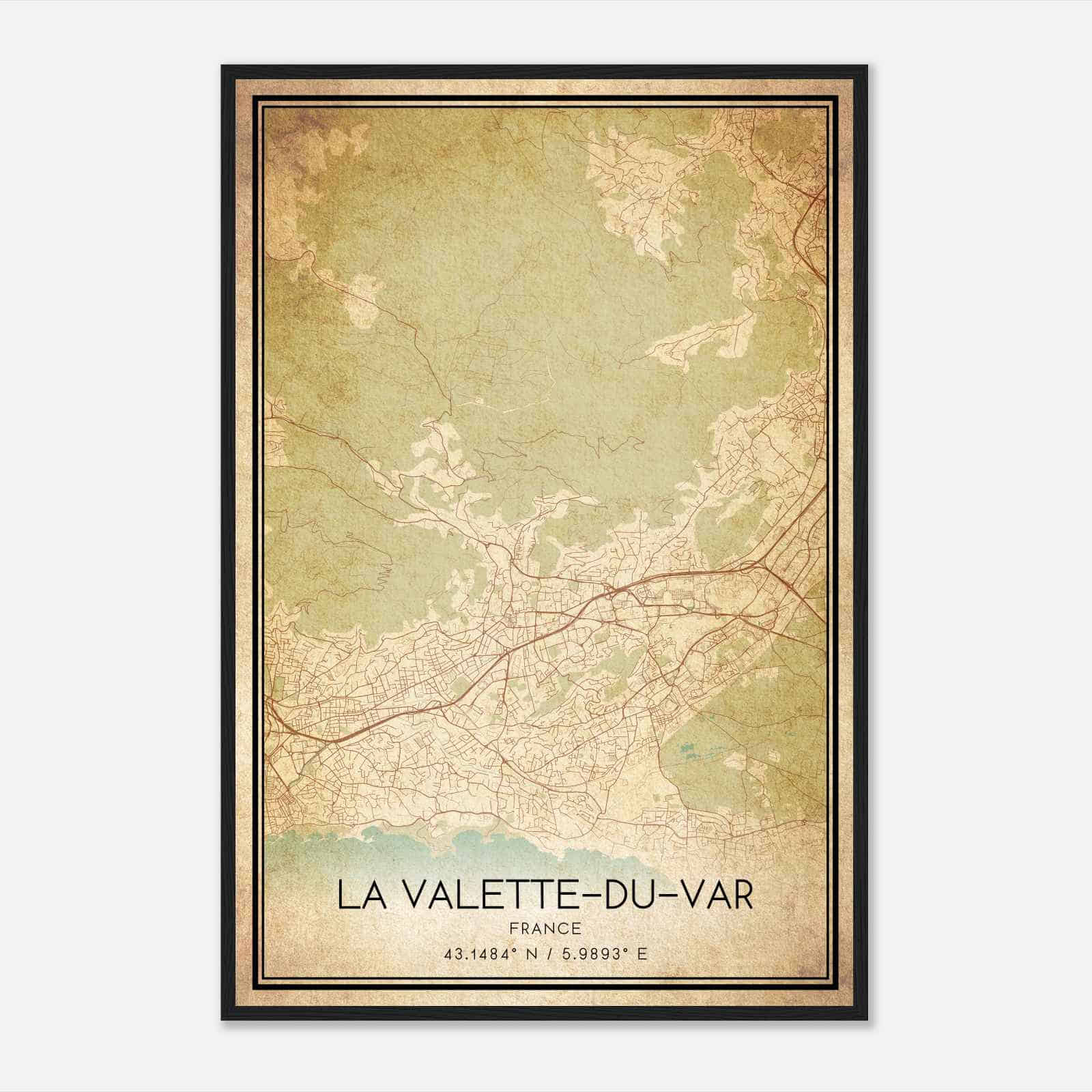 Vintage La Valette-du-Var France Map Poster, La Valette-du-Var City Road Wall Art Print
