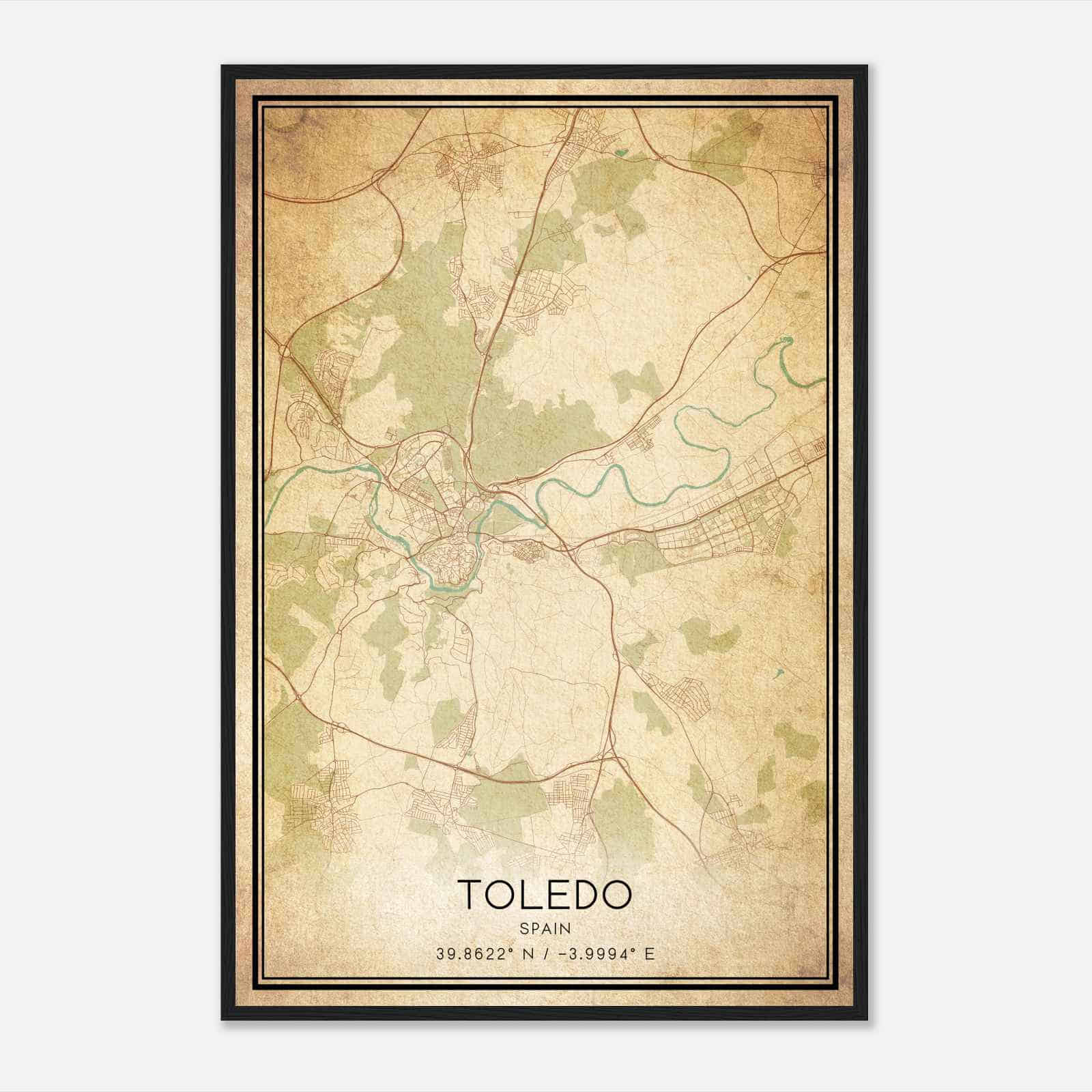 Vintage Toledo Spain Map Poster, Toledo City Road Wall Art Print