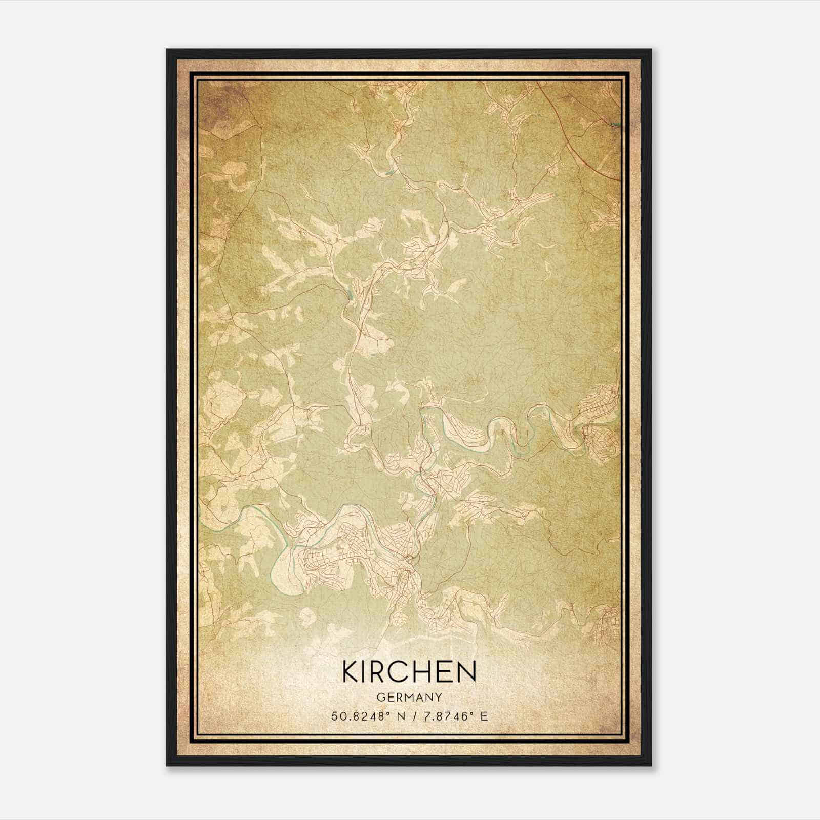 Vintage Kirchen Germany Map Poster, Kirchen City Road Wall Art Print