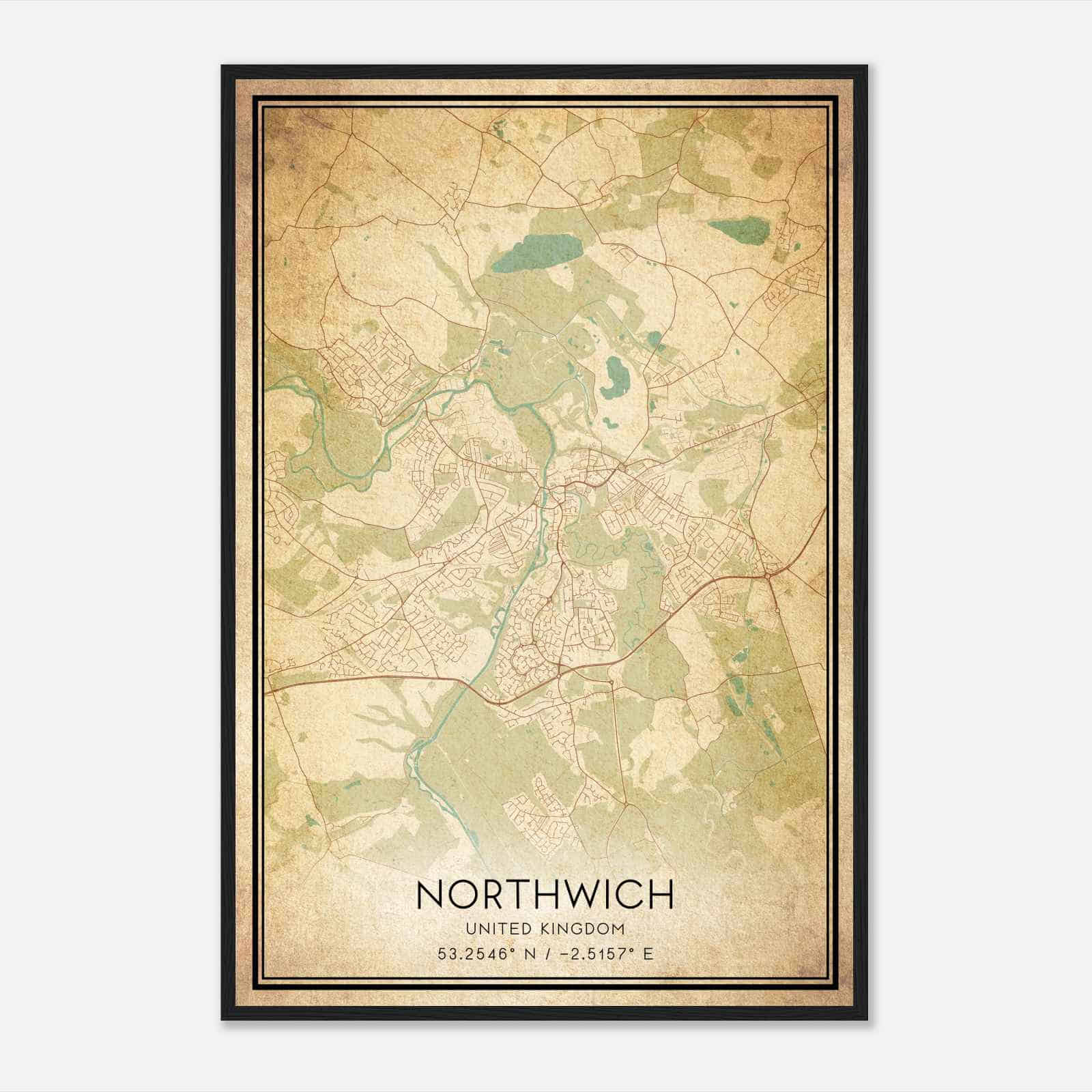 Vintage Northwich United Kingdom Map Poster, Northwich City Road Wall Art Print